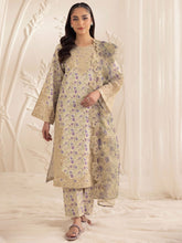 Muse06 – Golden Lilac | 3pc Silk Lawn Embroidered Summer Suit with Printed Dupatta by Mohagni