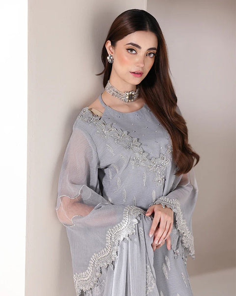 Starstruck by Ain – Silver Zari Chiffon 3pc Dress with Diamante Palazzo SBA2