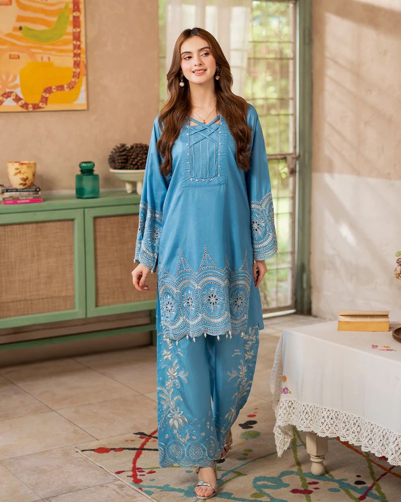 Day to Night by Mona – Raw Silk Chikankari 2pc Co-ord Set DNM7