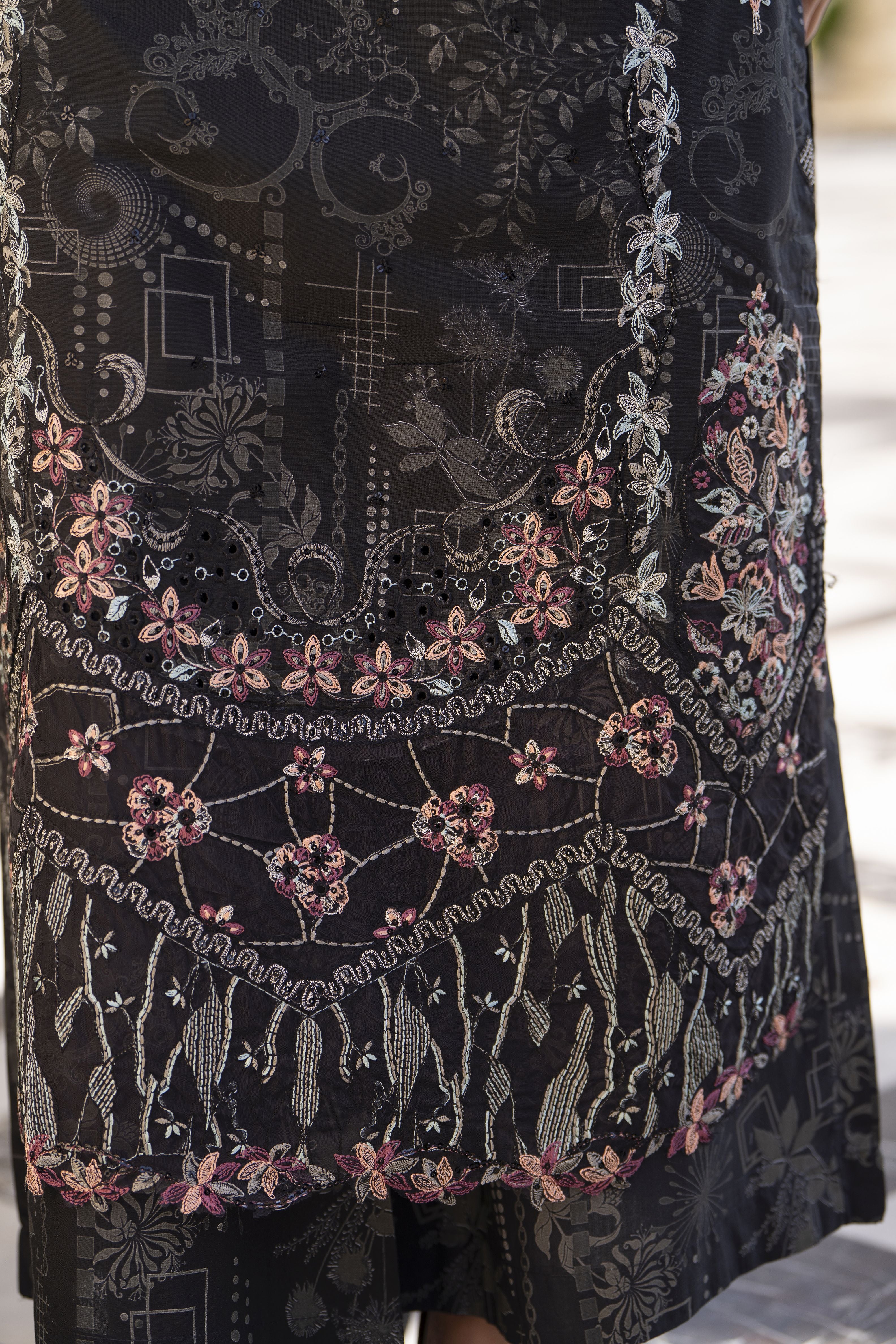 Khushi by Silver Black – 3pc Embroidered Cotton Long Dress KBS14