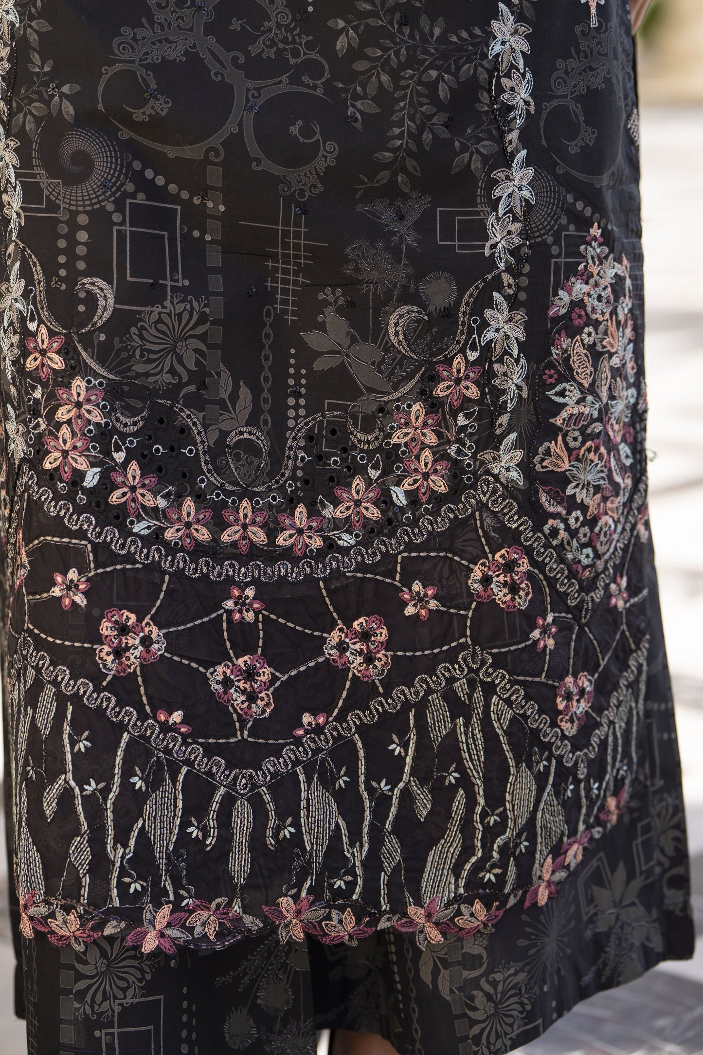 Khushi by Silver Black – 3pc Embroidered Cotton Long Dress KBS14