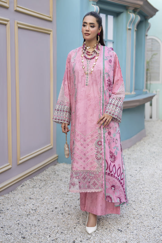 Khushi by Silver Pink – 3pc Embroidered Cotton Long Shirt Ready to Wear Suit KBS8