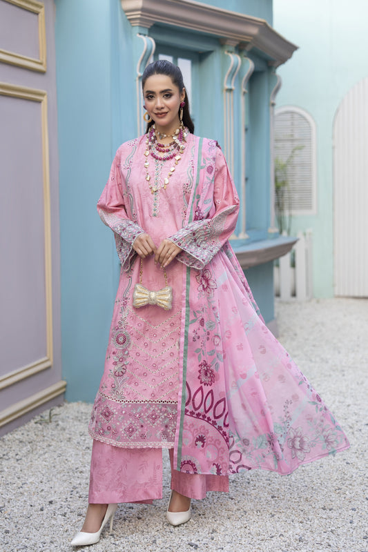 Khushi by Silver Pink – 3pc Embroidered Cotton Long Shirt Ready to Wear Suit KBS8