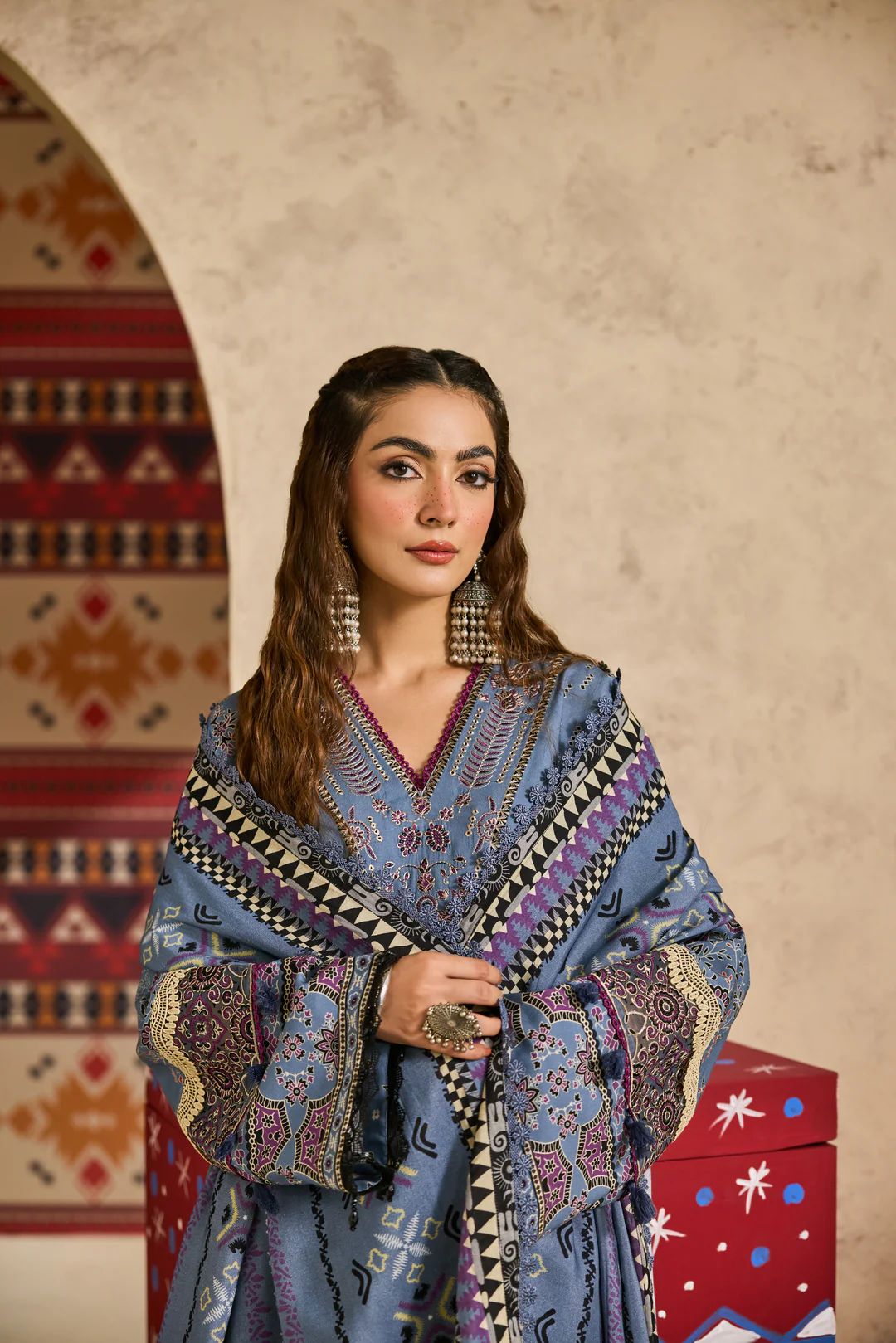 Linen by Florent – 3pc Embroidered Winter Suit with Shawl NAF8
