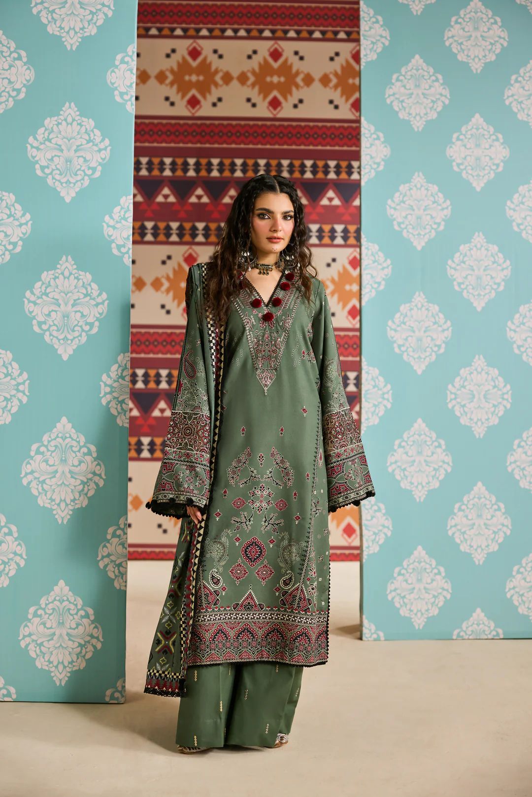 Linen by Florent – 3pc Embroidered Winter Suit with Shawl NAF7