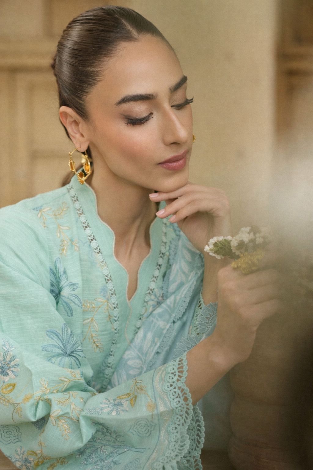 ZSA1 Ziya by Sahar Light Blue Embroidered Khaddar 3PC with Wool Shawl