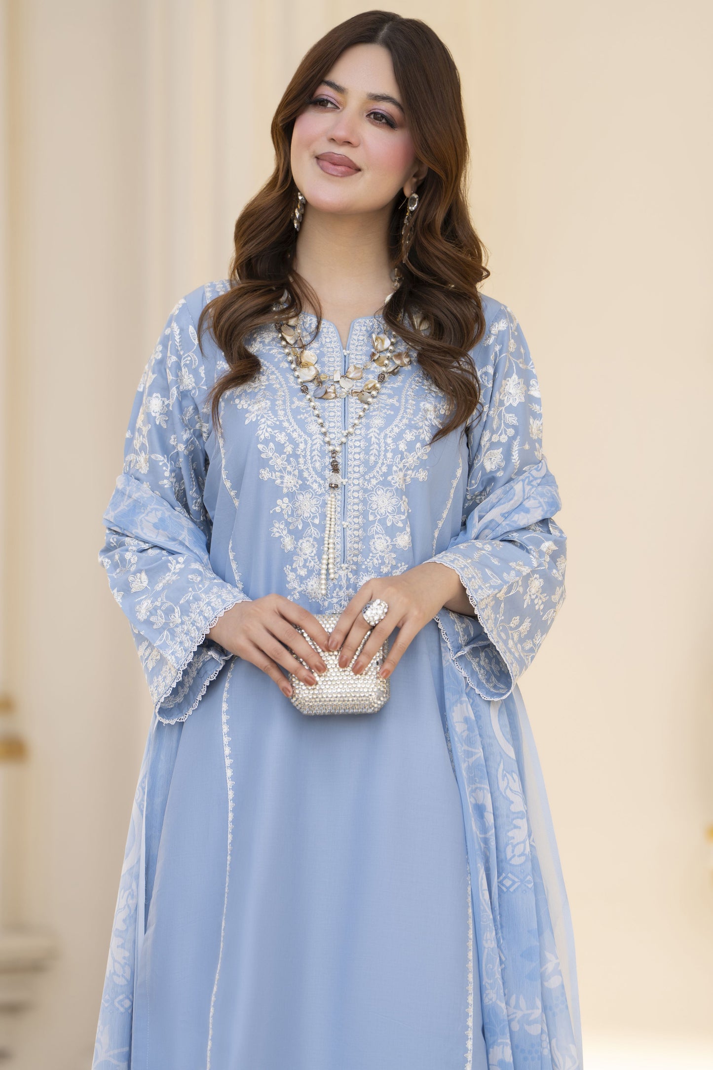 Khushi by Silver Sky Blue – 3pc Cotton Suit with Farshi Shalwar KBS10