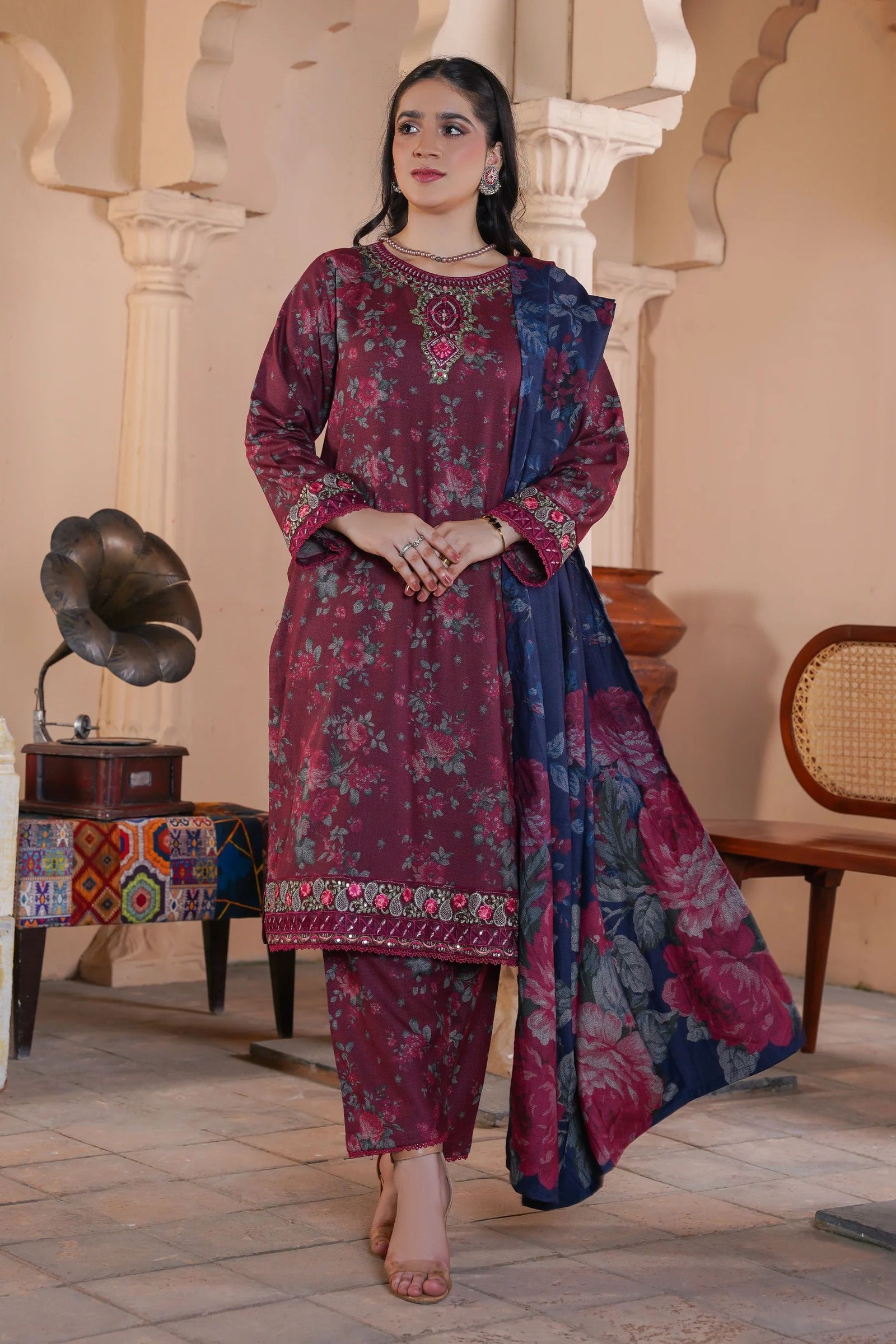 blue dress for baby girl 3pc Winter Dhanak by Zimal WDZ8