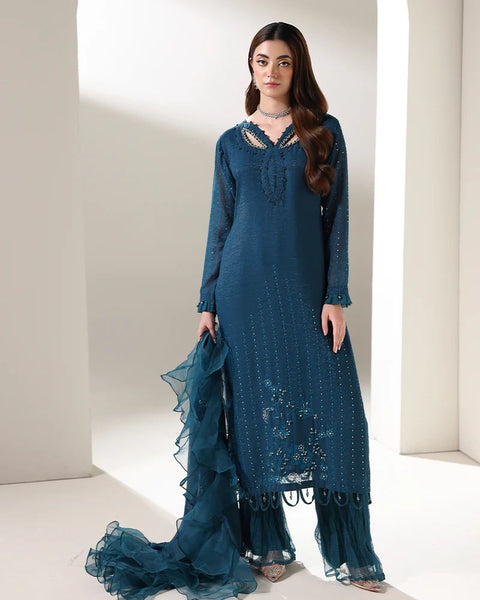 Starstruck by Ain – Teal Zari Chiffon 3pc Dress with Palazzo SBA1