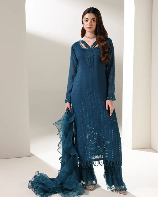 Starstruck by Ain – Teal Zari Chiffon 3pc Dress with Palazzo SBA1