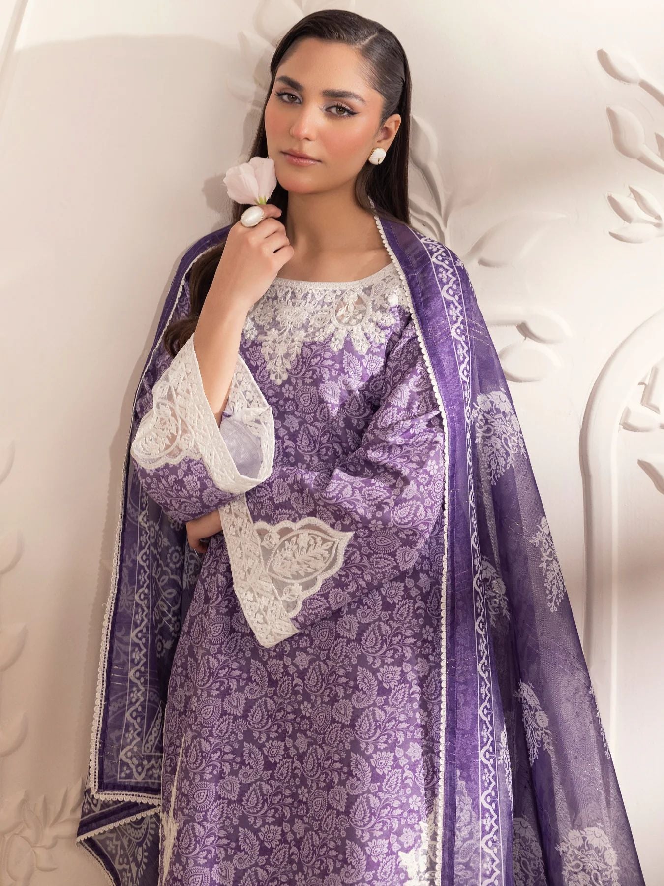 Muse07 – Purple Grace | 3pc Printed Silk Lawn Suit with Zari Monar Dupatta by Mohagni
