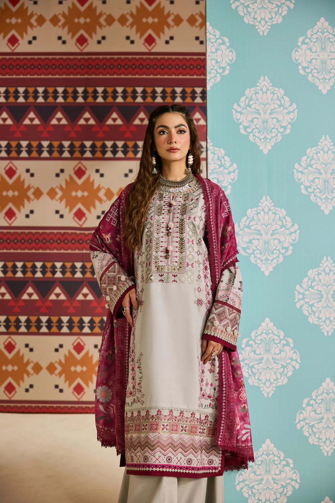 Linen by Florent – 3pc Embroidered Winter Suit with Shawl NAF6