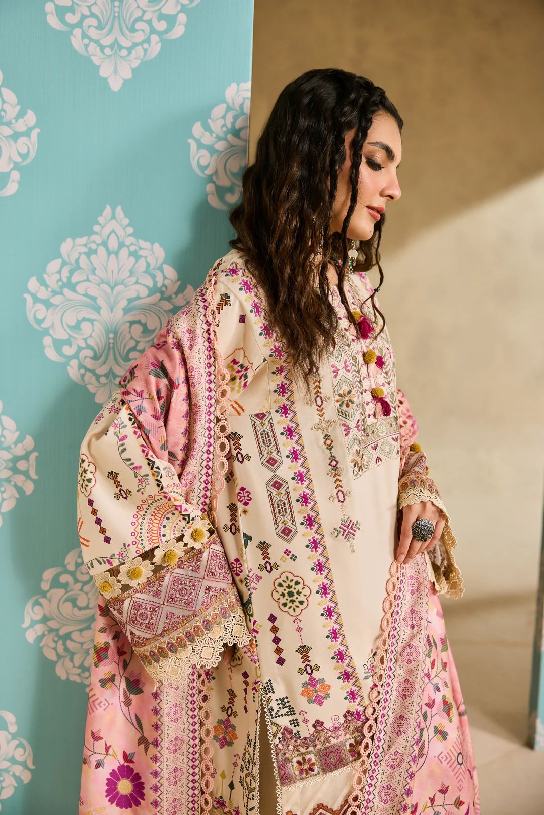 Linen by Florent – 3pc Embroidered Linen Winter Suit with Shawl NAF5