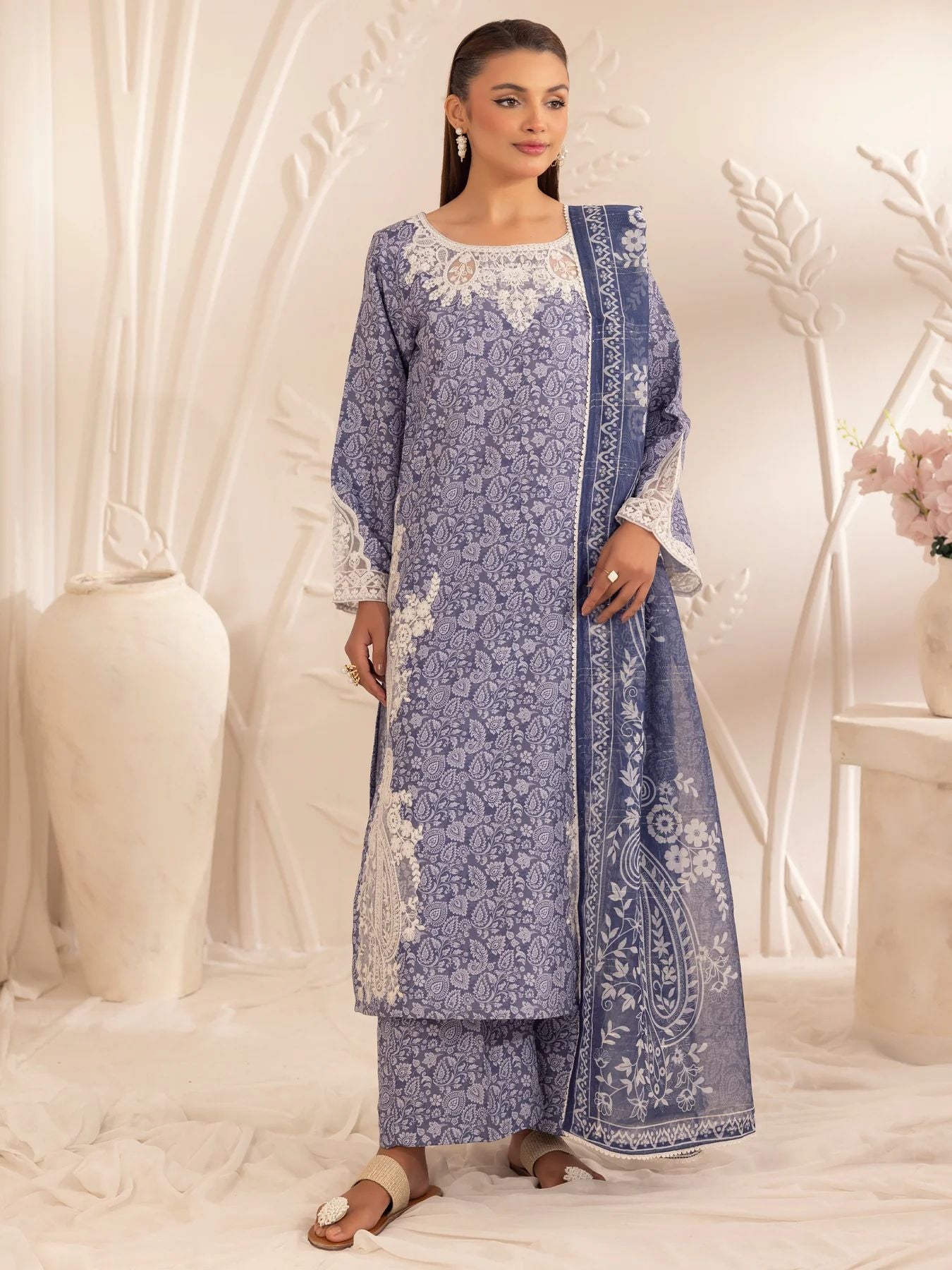 Muse08 – Blue Blossom | 3pc Embroidered Silk Lawn Suit with Zari Monar Dupatta by Mohagni
