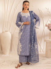 Muse08 – Blue Blossom | 3pc Embroidered Silk Lawn Suit with Zari Monar Dupatta by Mohagni