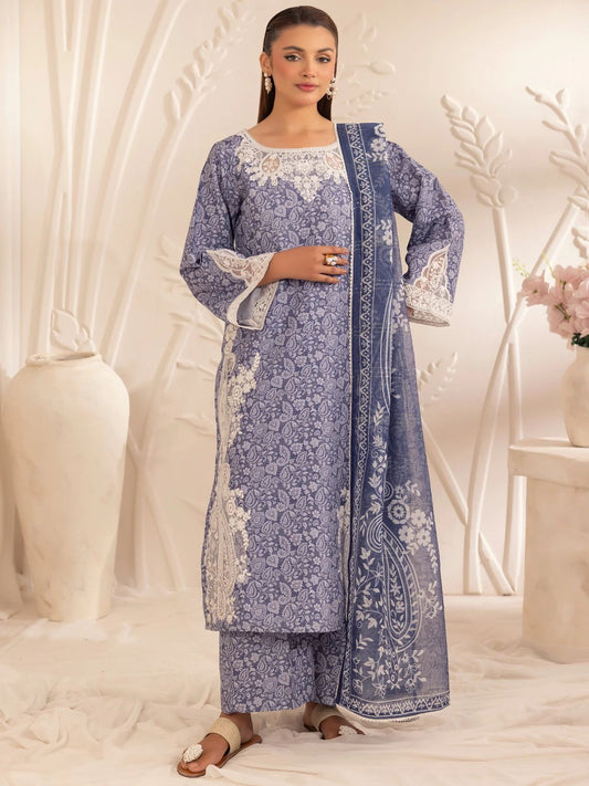Muse08 – Blue Blossom | 3pc Embroidered Silk Lawn Suit with Zari Monar Dupatta by Mohagni