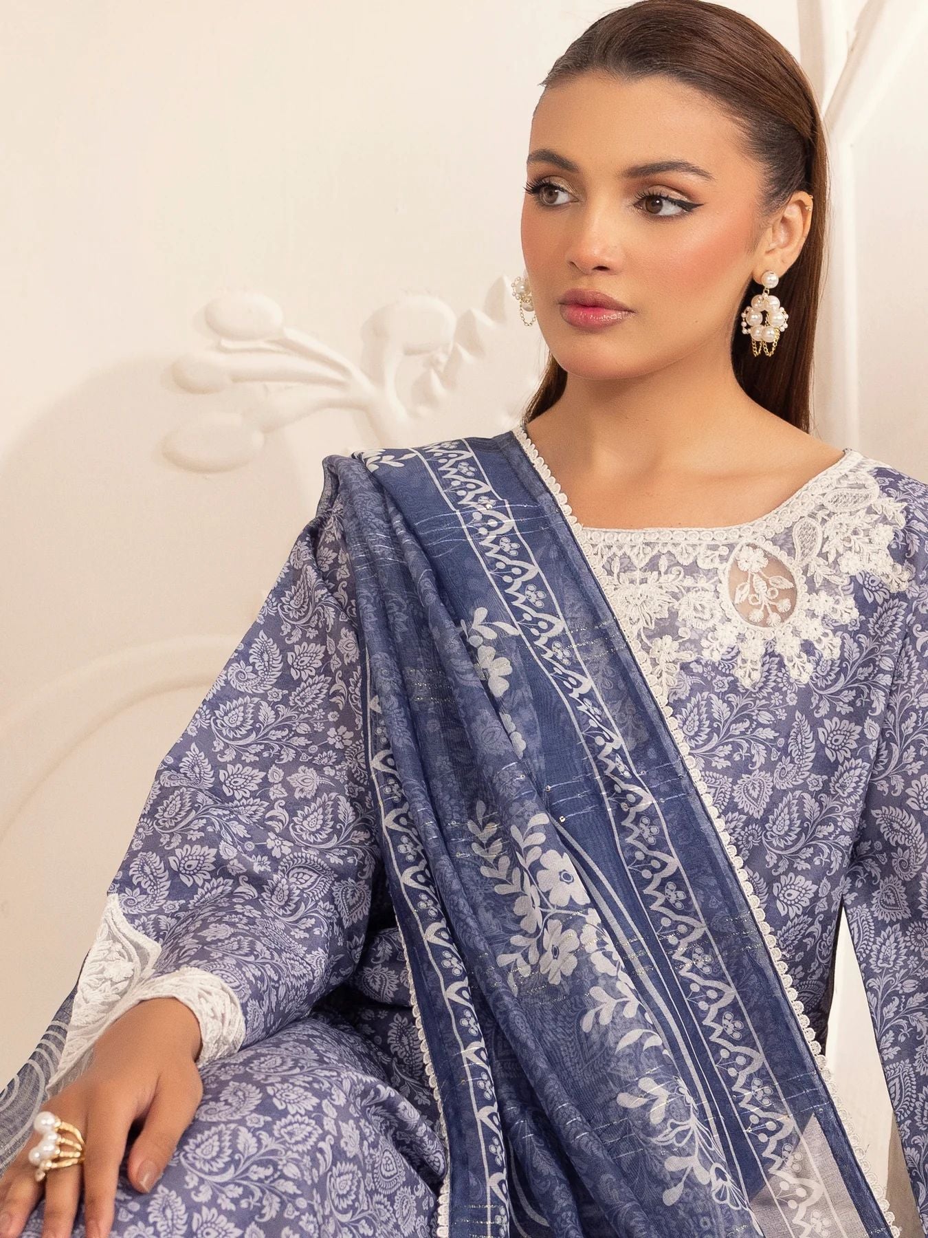 Muse08 – Blue Blossom | 3pc Embroidered Silk Lawn Suit with Zari Monar Dupatta by Mohagni