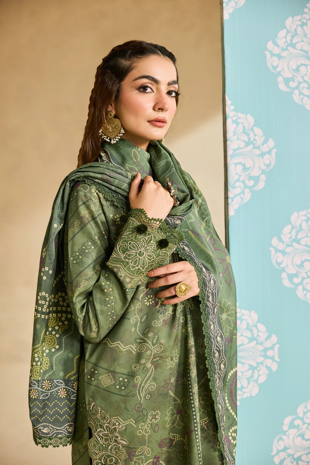 Linen by Florent – 3pc Printed Embroidered Winter Suit with Shawl NAF4