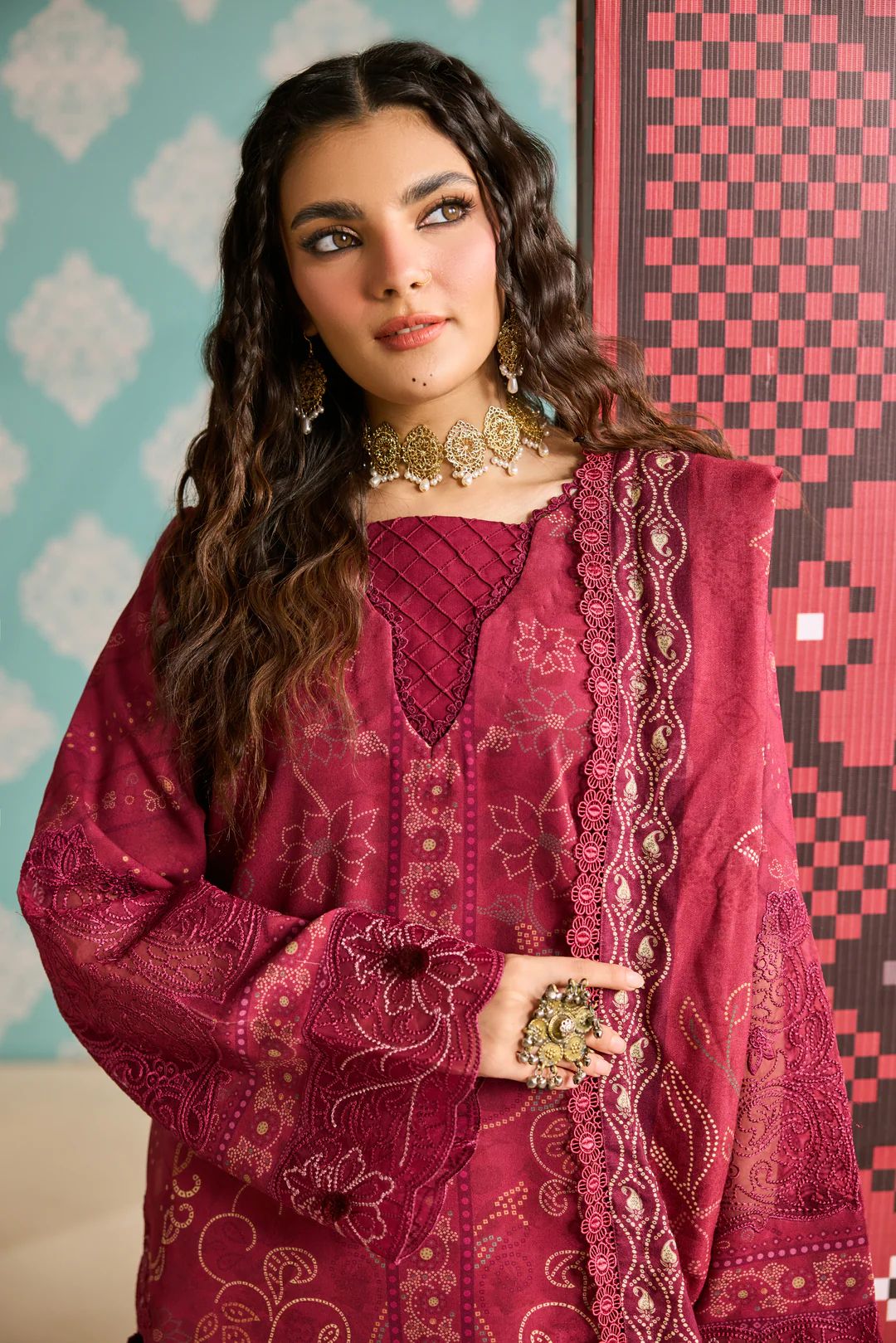 Linen by Florent – 3pc Printed Embroidered Winter Suit with Shawl NAF3