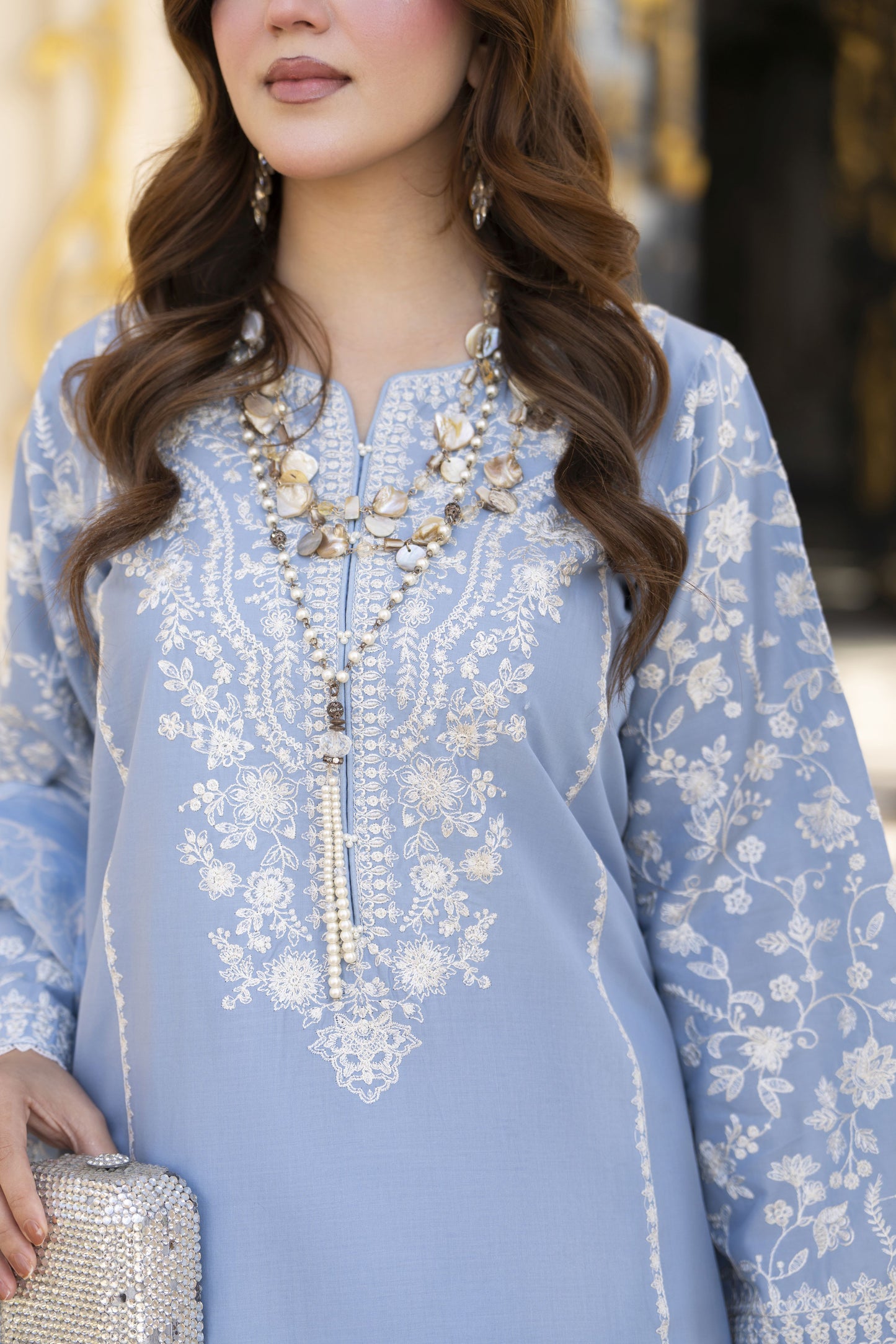 Khushi by Silver Sky Blue – 3pc Cotton Suit with Farshi Shalwar KBS10