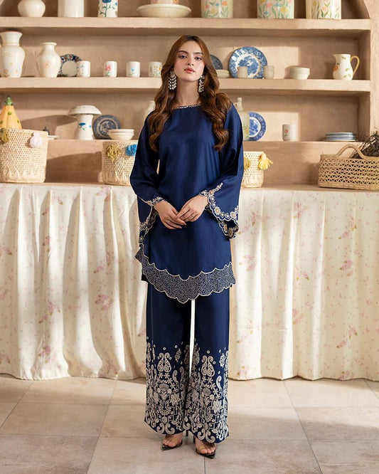 Day to Night by Mona – Raw Silk Chikankari 2pc Co-ord Set DNM9
