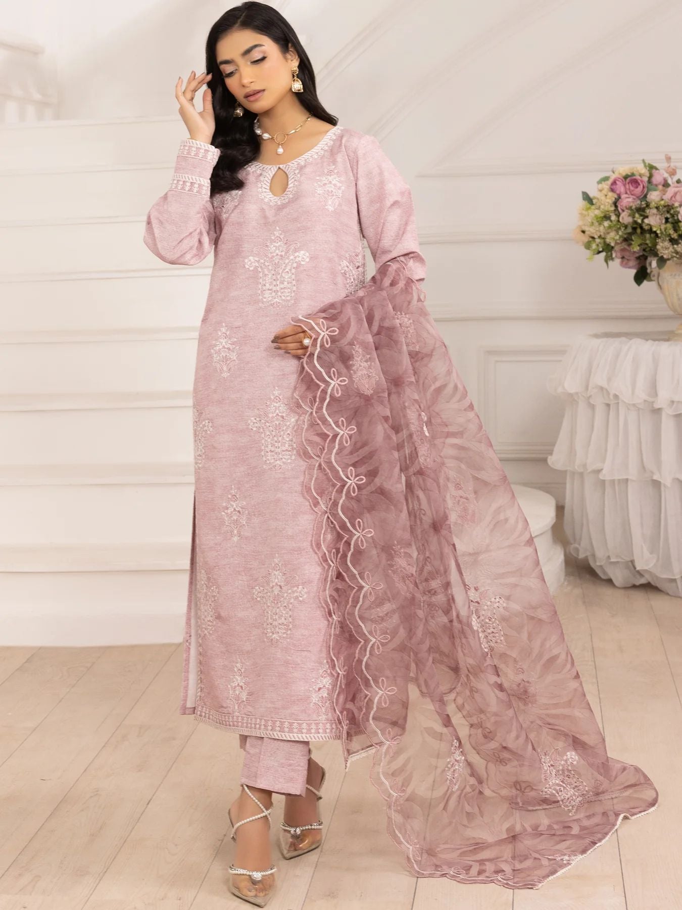 Muse09 – Rosewood Charm | 3pc Embroidered Silk Lawn Suit with Organza Dupatta by Mohagni