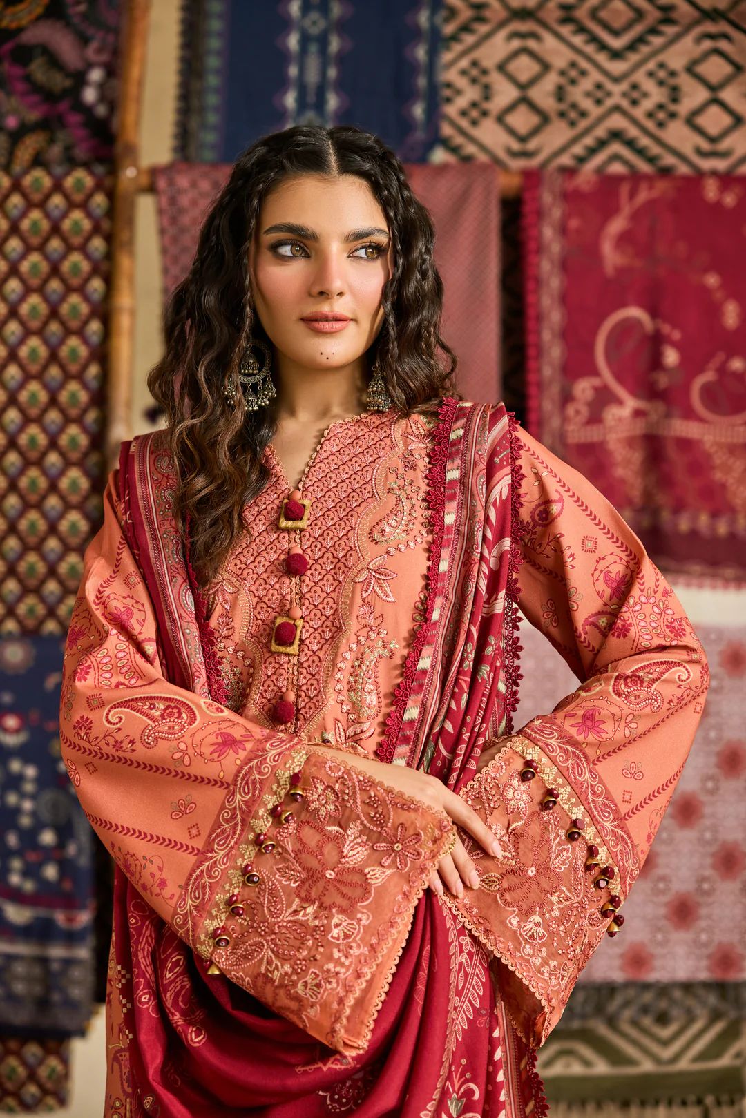 Linen by Florent – 3pc Printed & Embroidered Winter Suit with Shawl NAF1