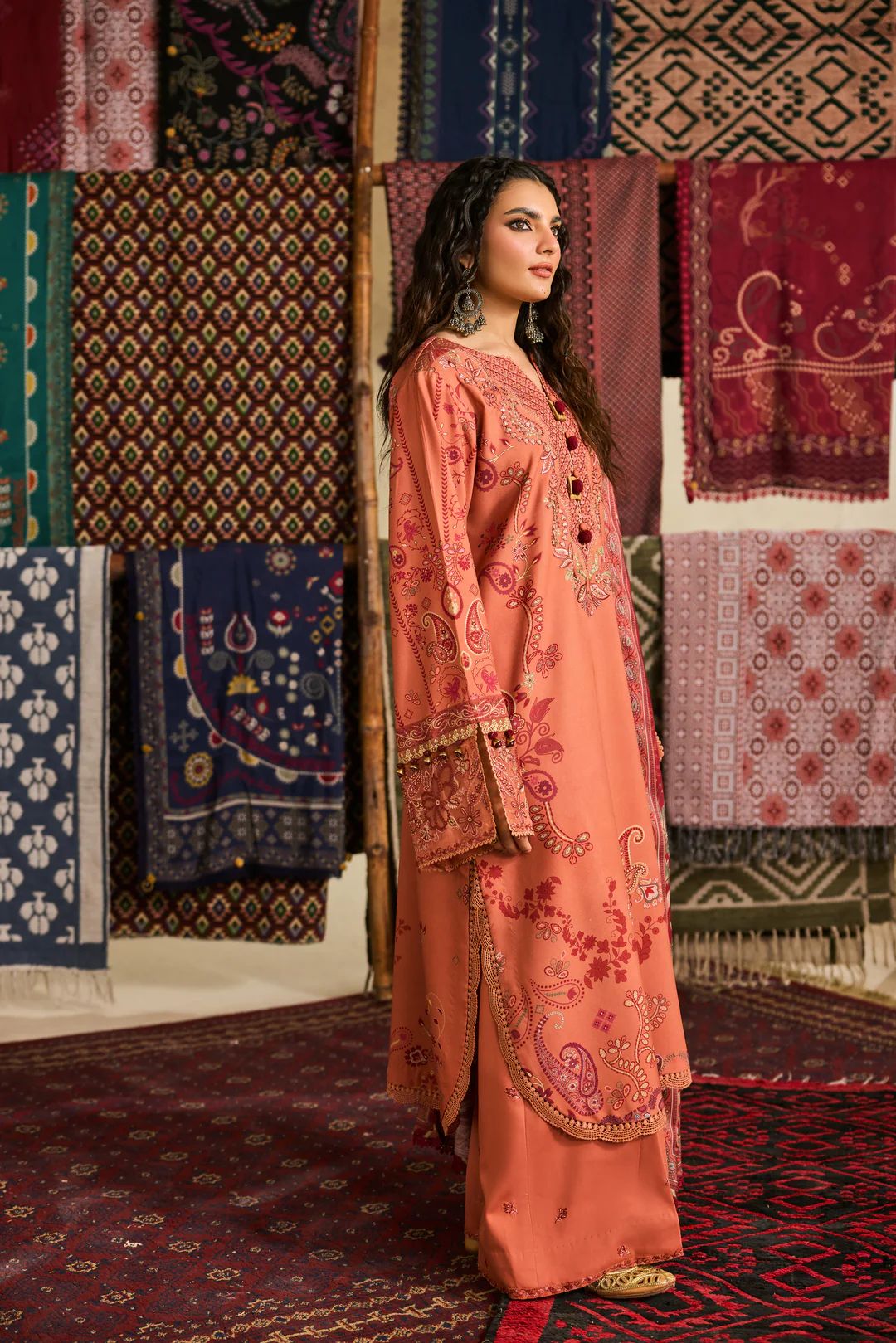 Linen by Florent – 3pc Printed & Embroidered Winter Suit with Shawl NAF1