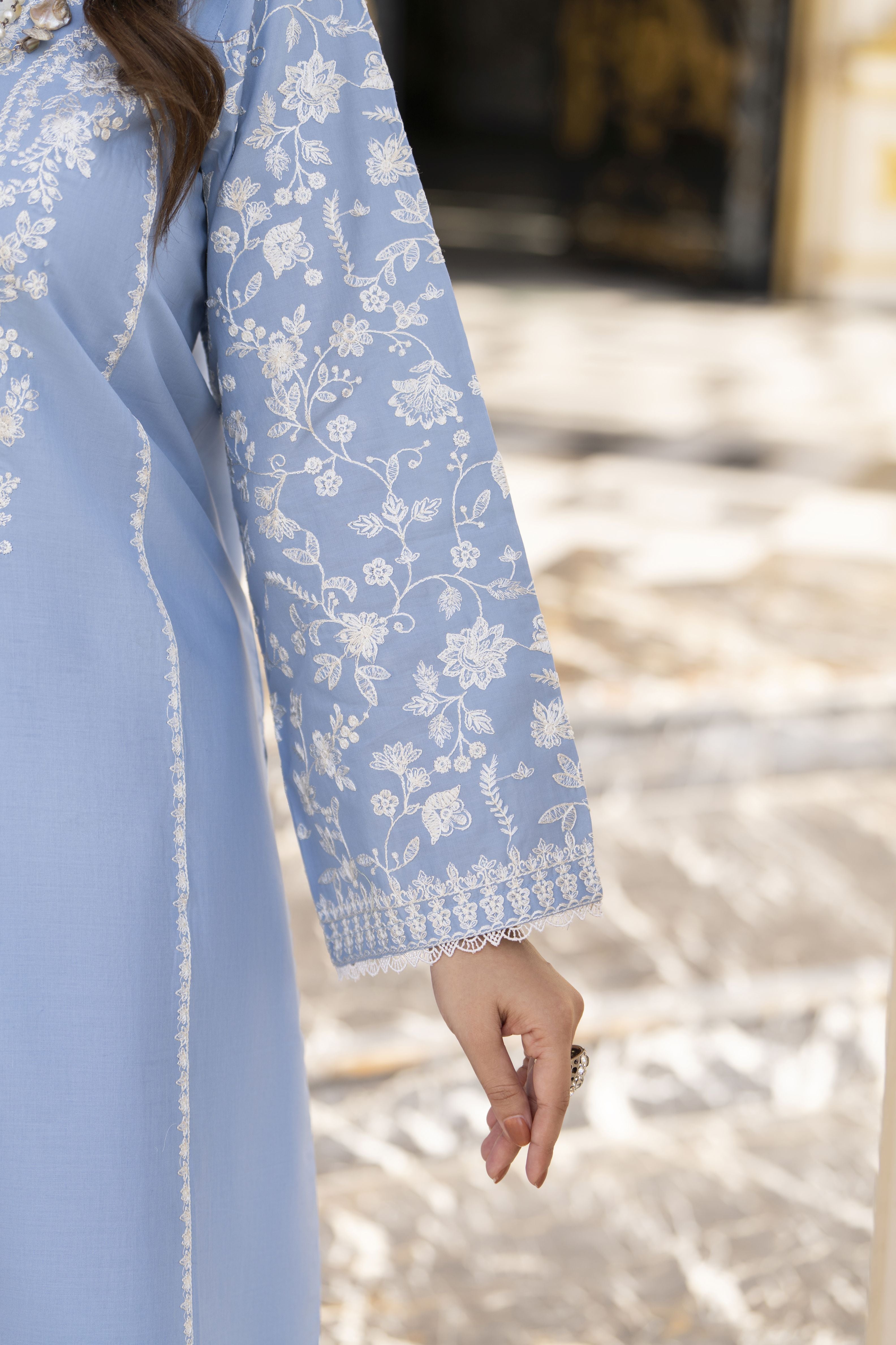 Khushi by Silver Sky Blue – 3pc Cotton Suit with Farshi Shalwar KBS10