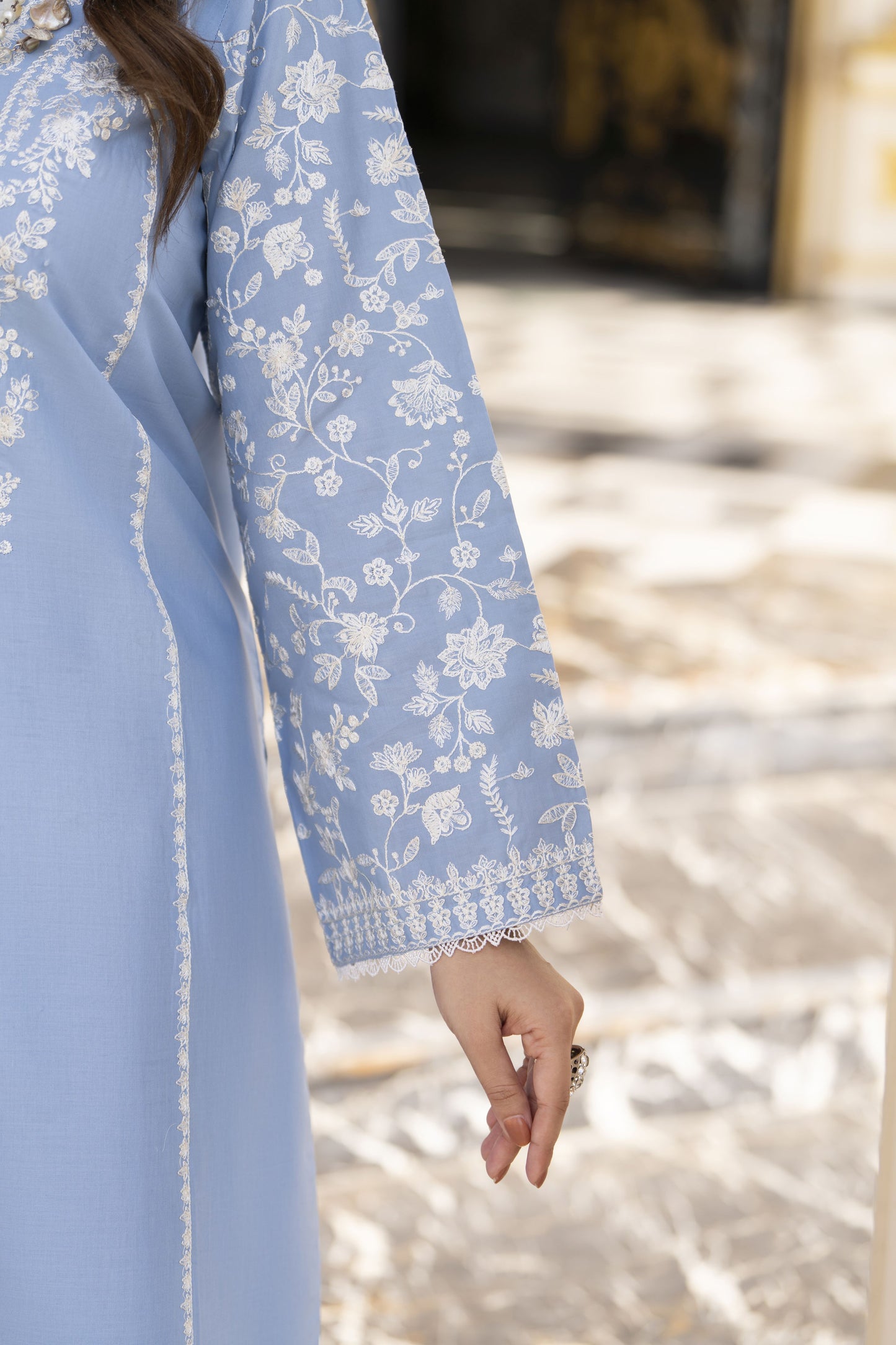 Khushi by Silver Sky Blue – 3pc Cotton Suit with Farshi Shalwar KBS10