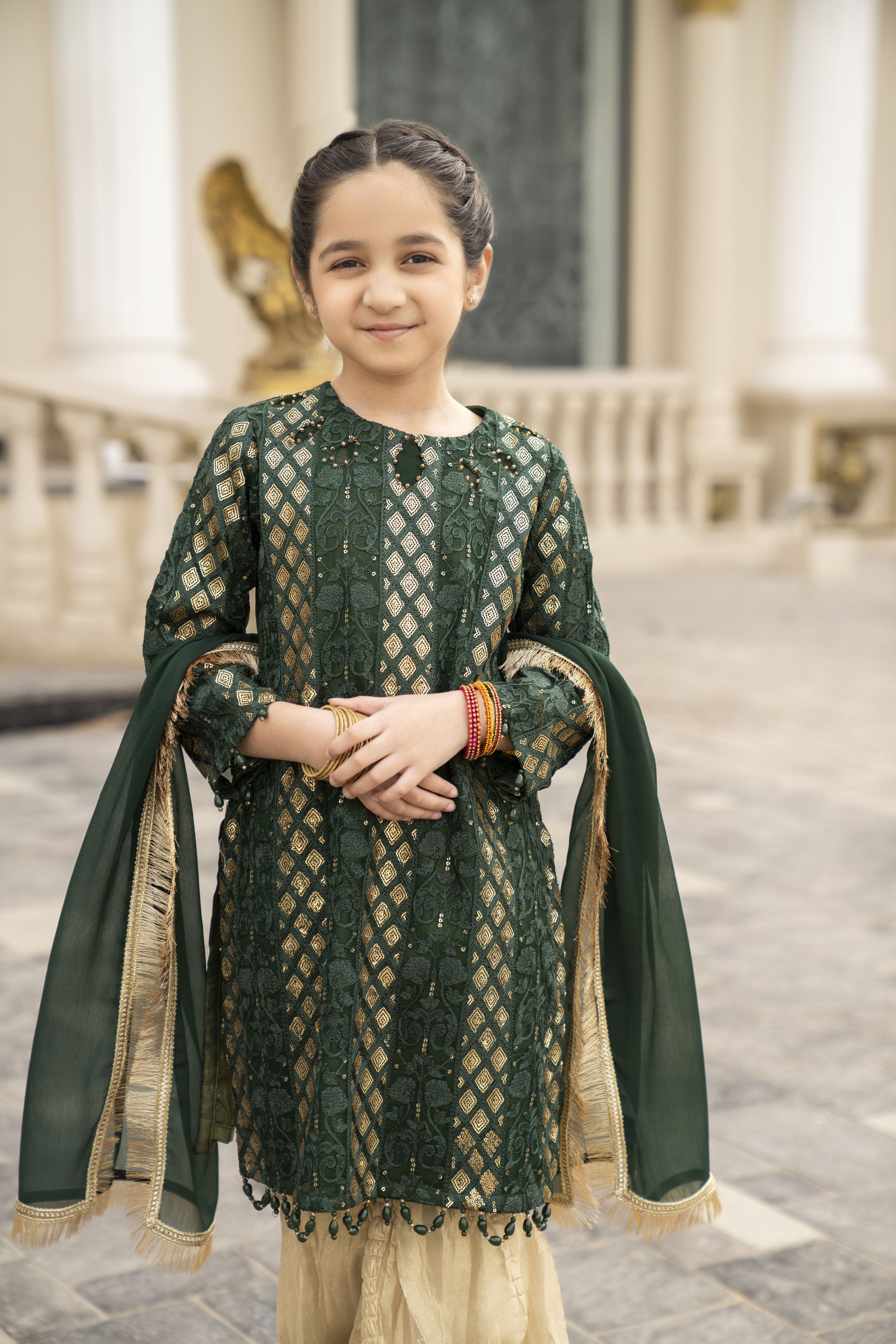 3pc Festive Girls Dress by ARWAH AG22