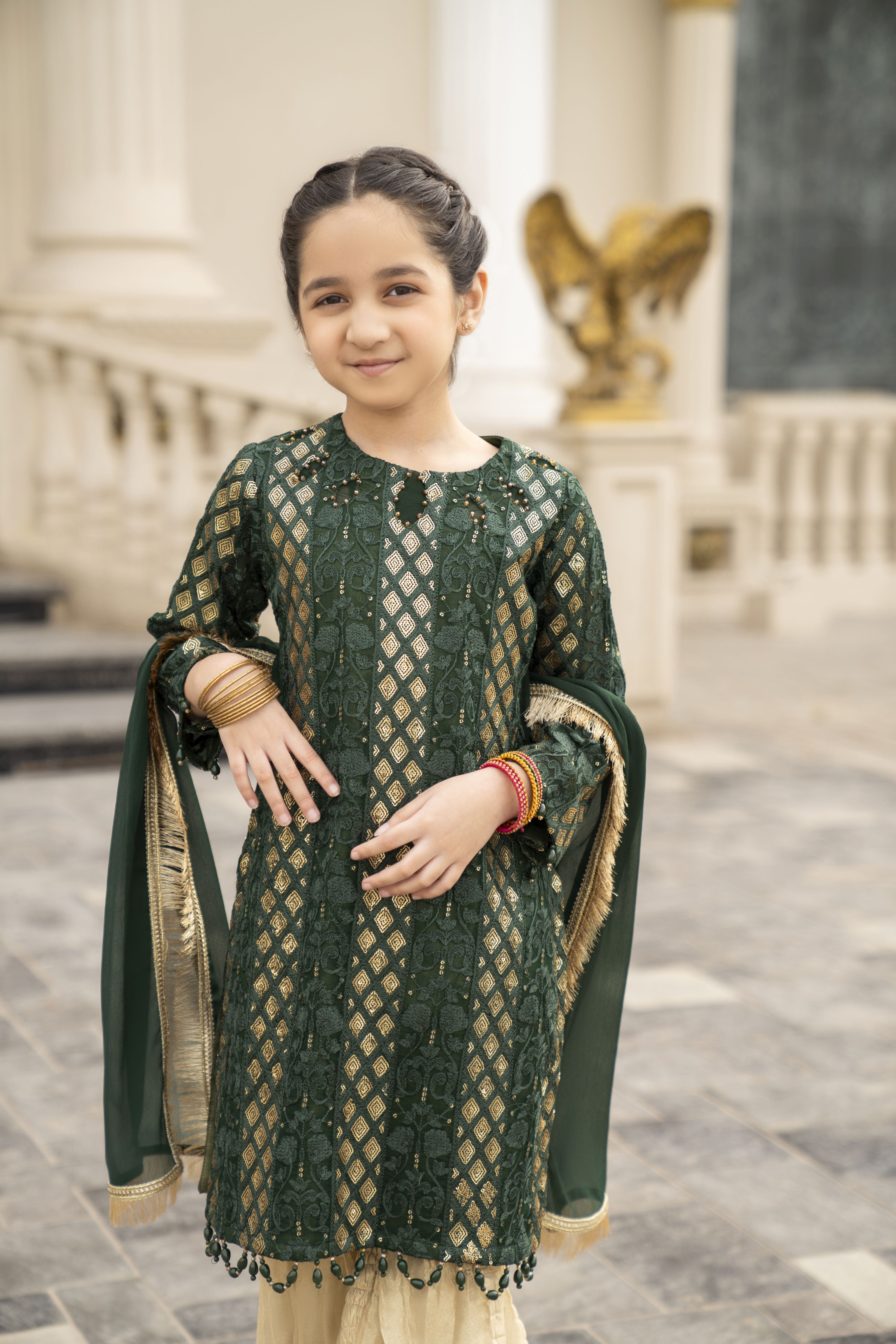 3pc Festive Girls Dress by ARWAH AG22