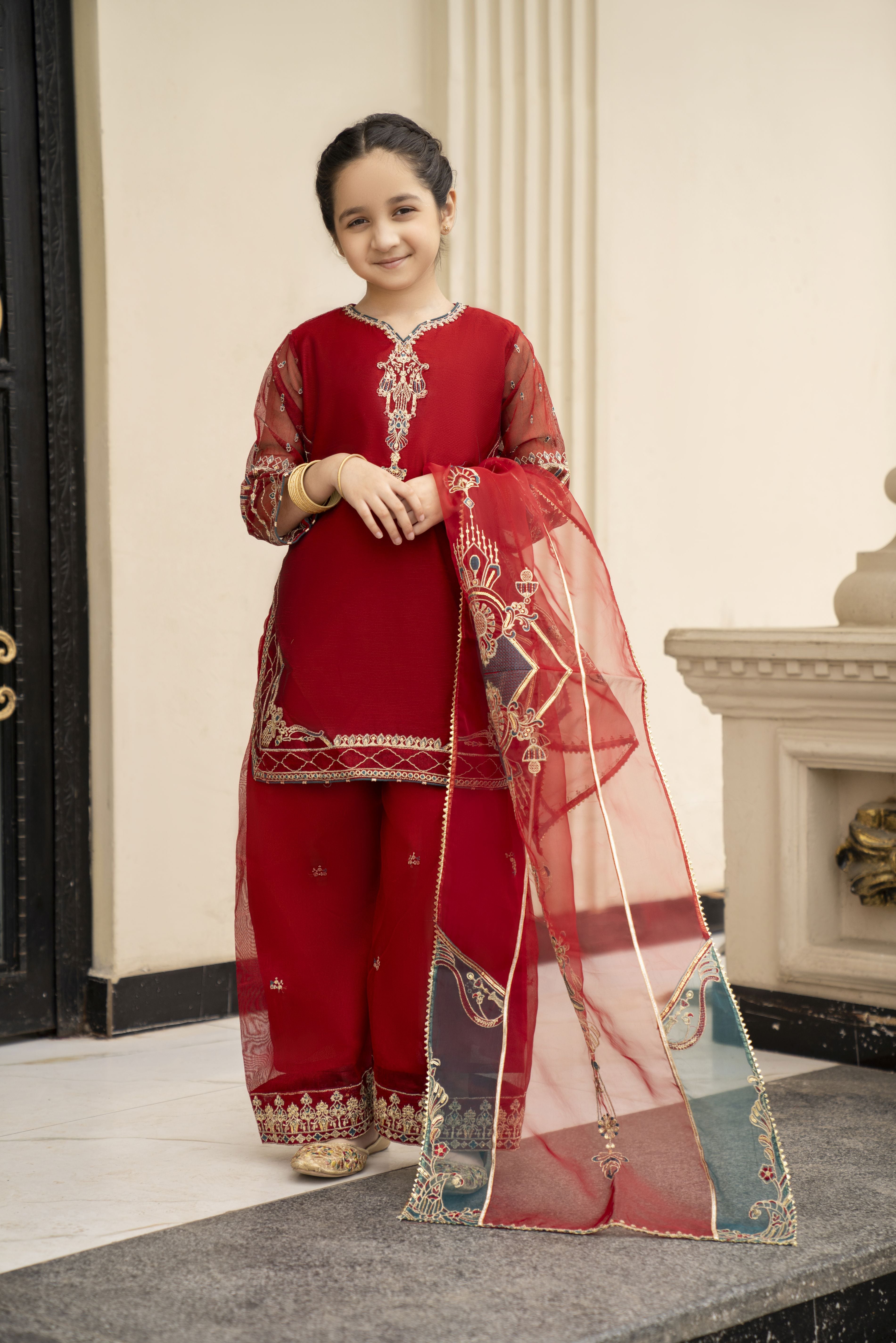 3pc Festive Girls Dress by ARWAH AG18