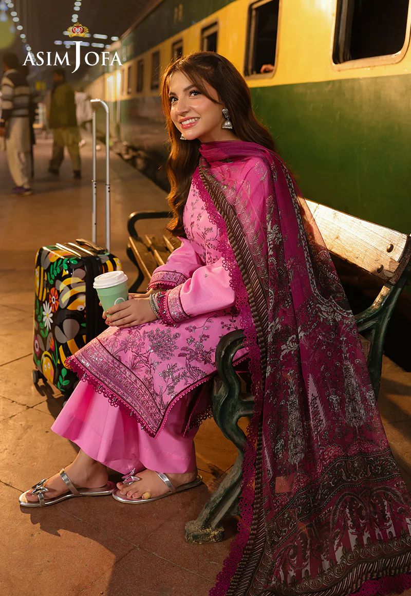 Asim Jofa 3pc PRINTED EMBROIDERED Dobby AJUBF08