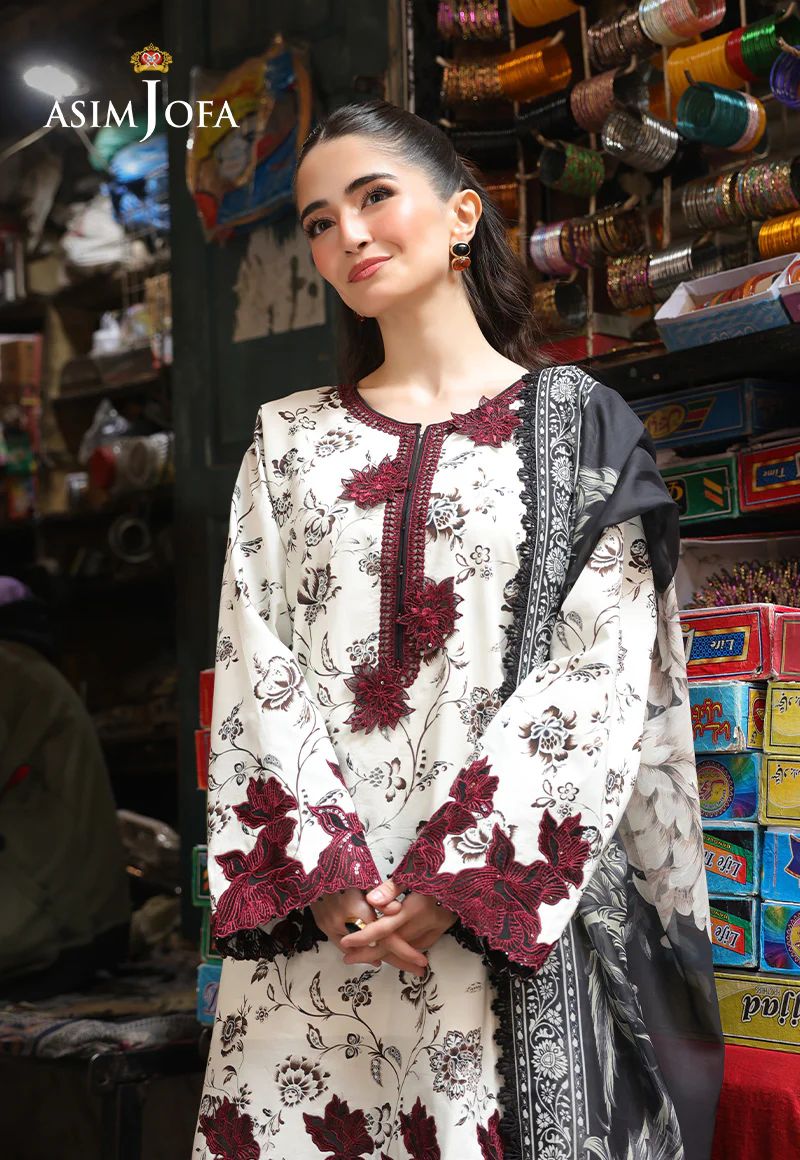 Asim Jofa 3pc PRINTED EMBROIDERED LAWN AJUBF52