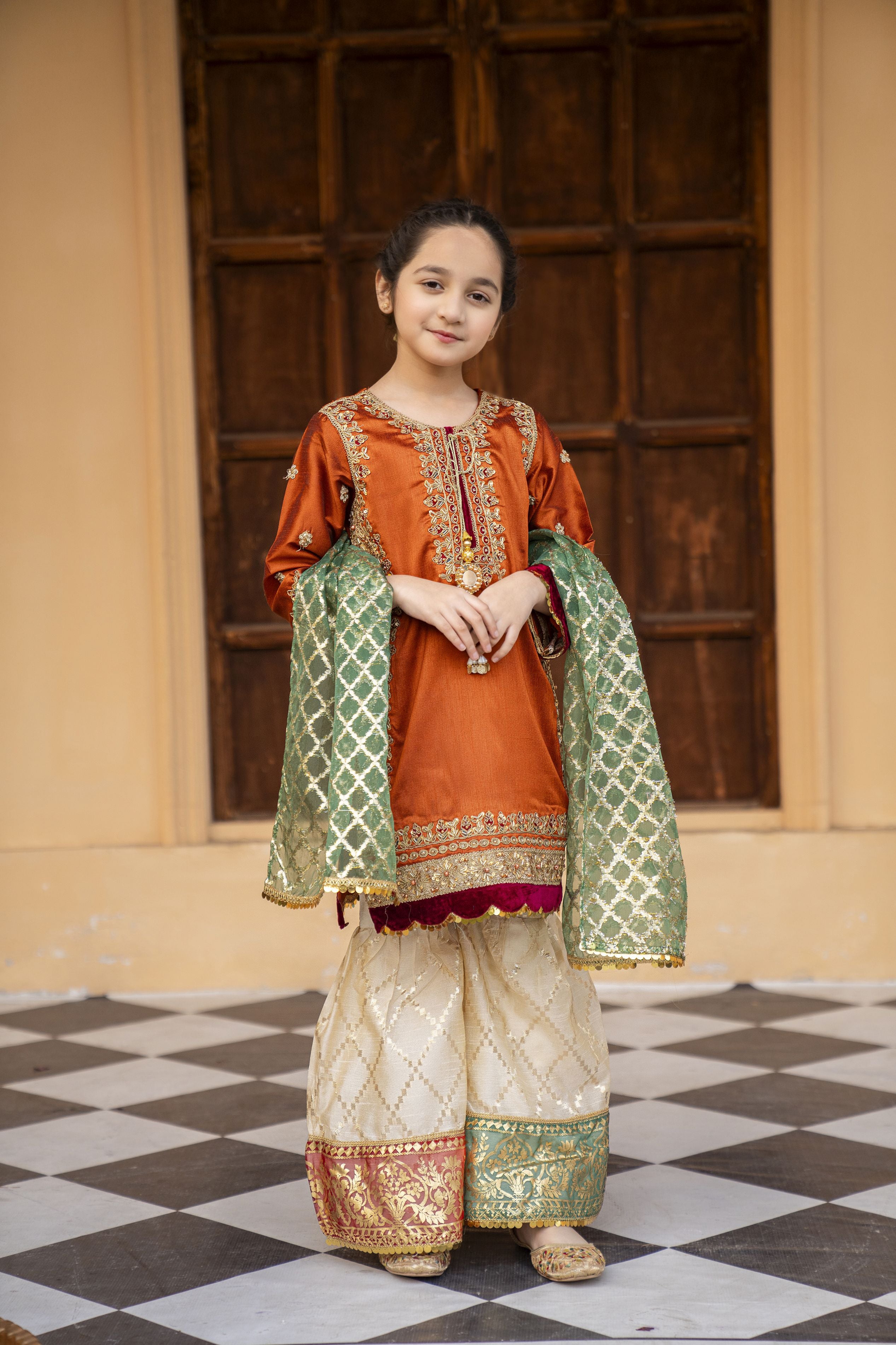 3pc Festive Girls Dress by ARWAH AG12