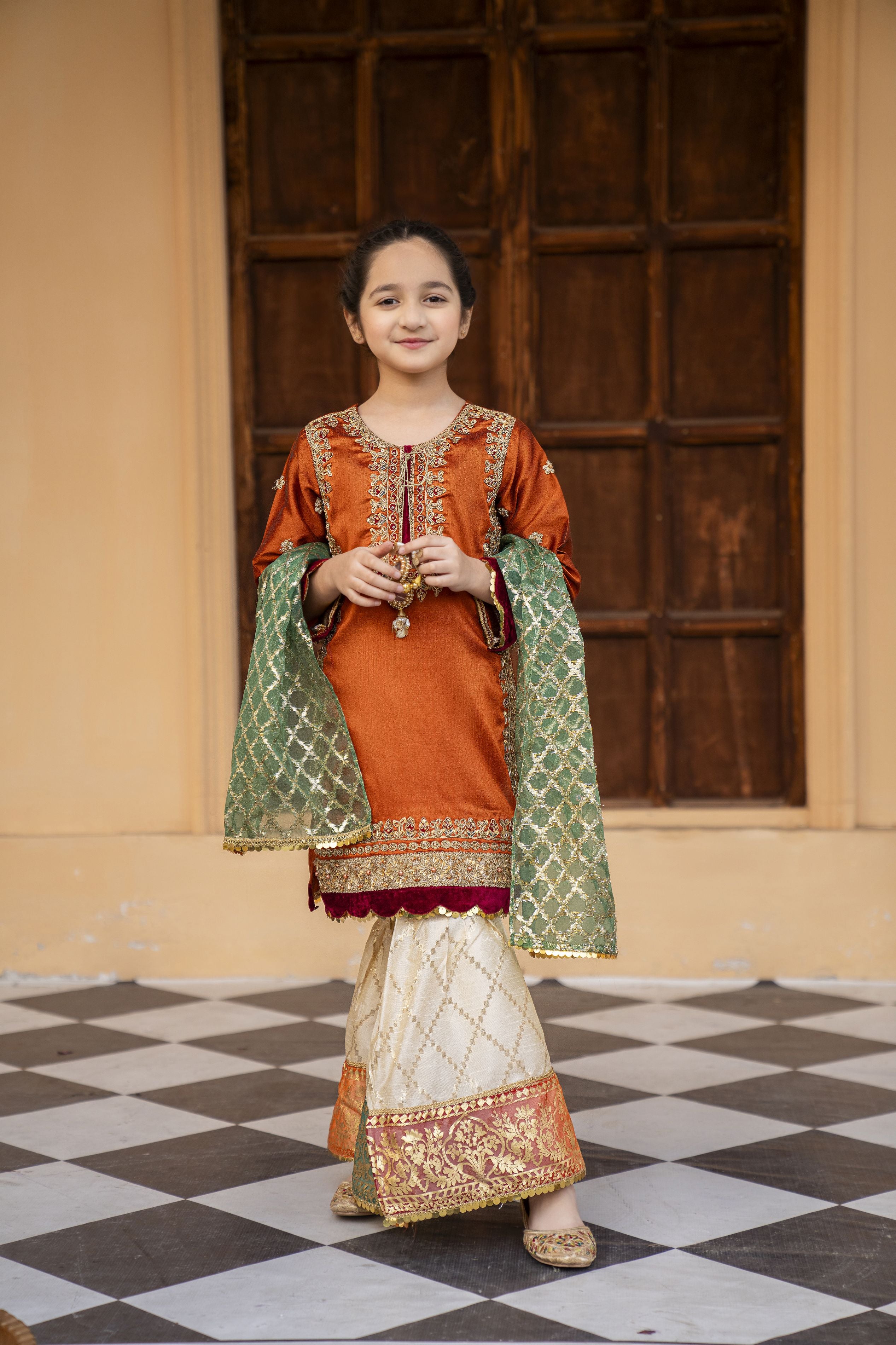 3pc Festive Girls Dress by ARWAH AG12