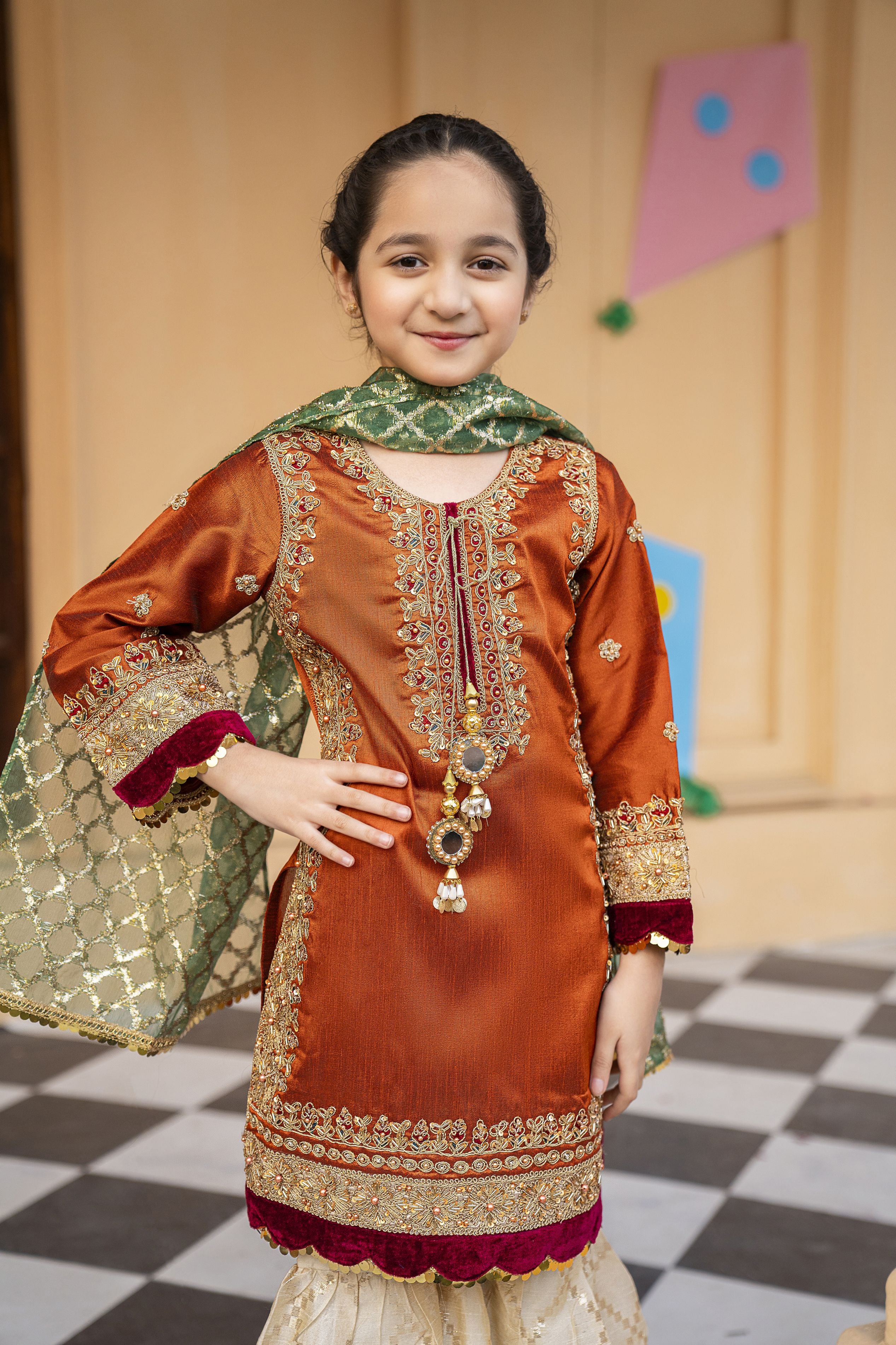 3pc Festive Girls Dress by ARWAH AG12