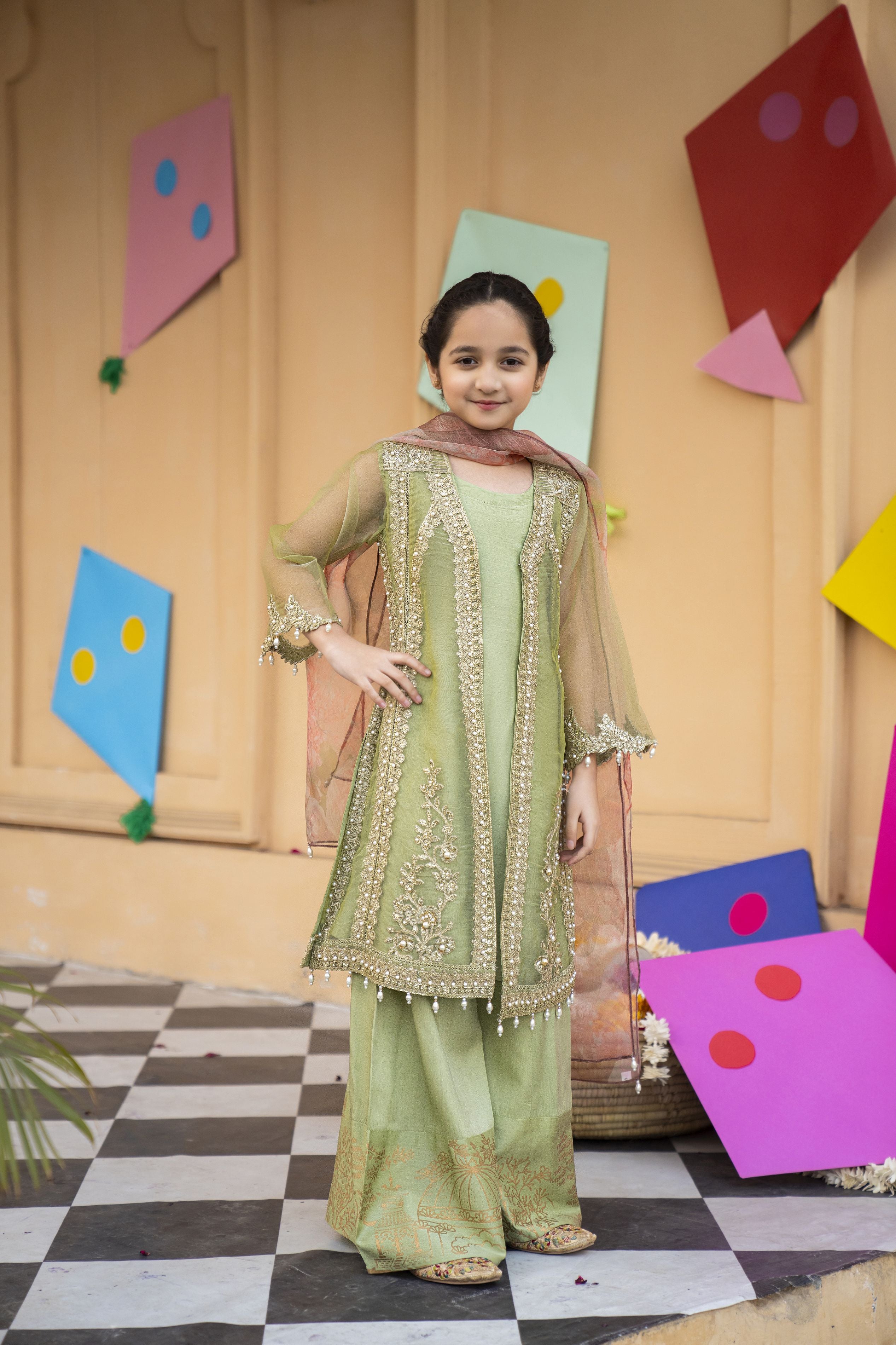 3pc Festive Girls Dress by ARWAH AG11