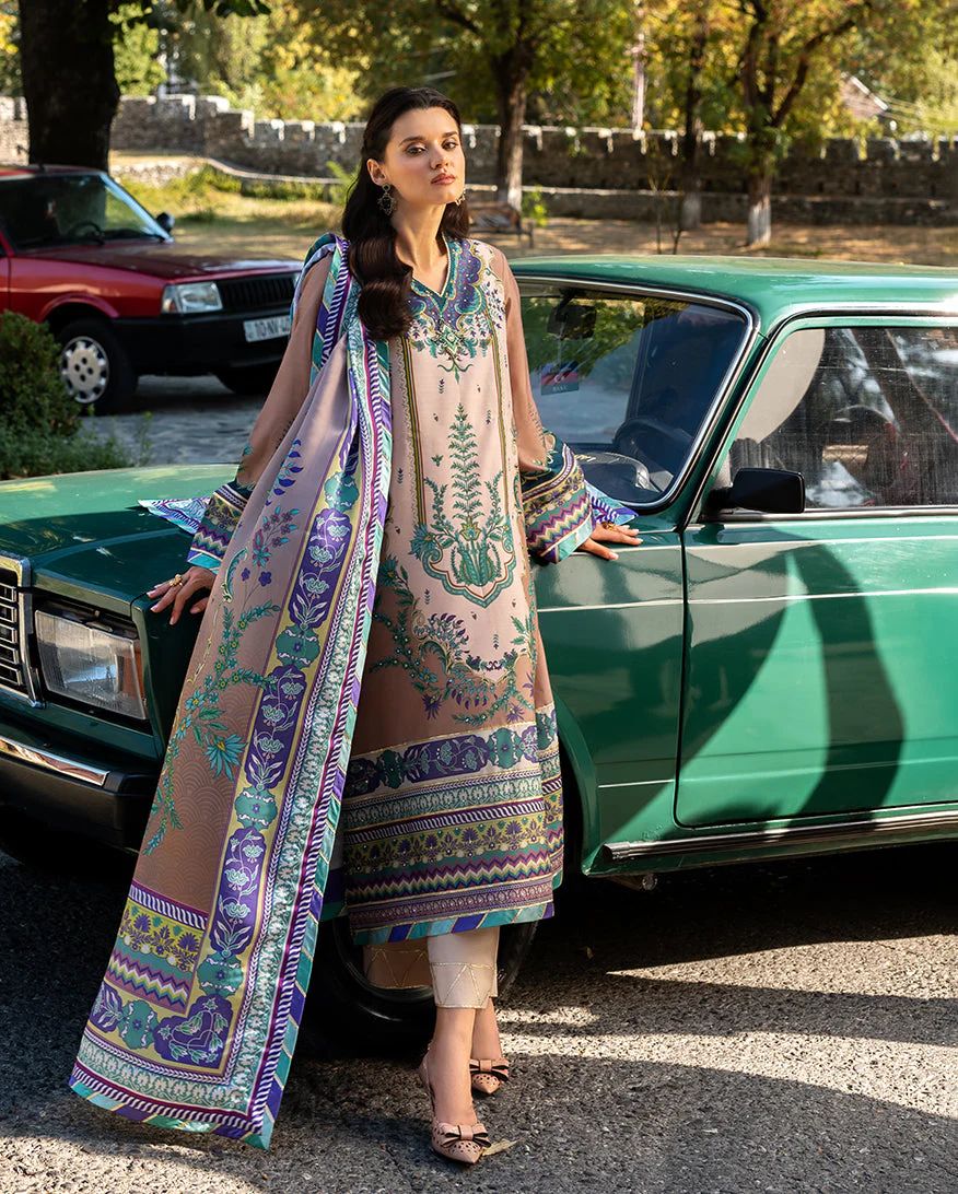 Mushq Aurora Echo Printed & Hand-Embellished Raw Silk 3pc Ready to Wear Dress MHL1