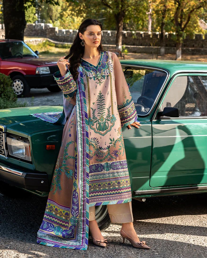 Mushq Aurora Echo Printed & Hand-Embellished Raw Silk 3pc Ready to Wear Dress MHL1