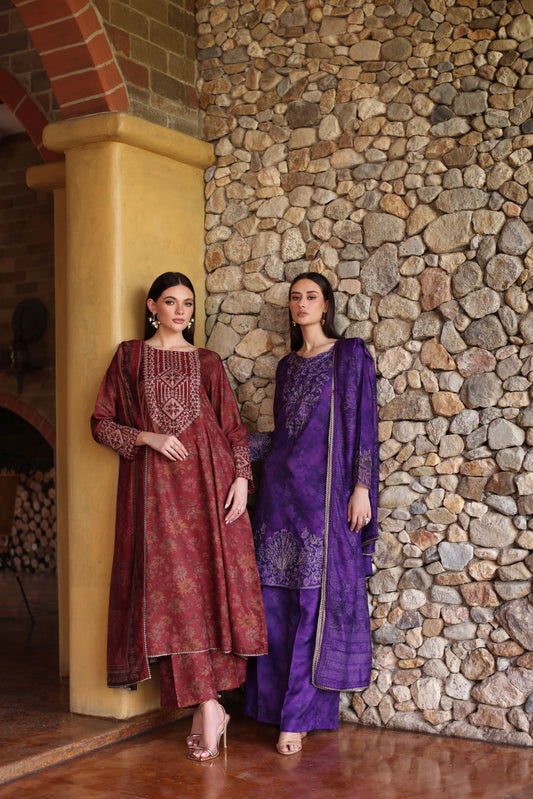 Serene by Mohagni Rust Maroon Khaddar 3Pc Winter Suit SBM7
