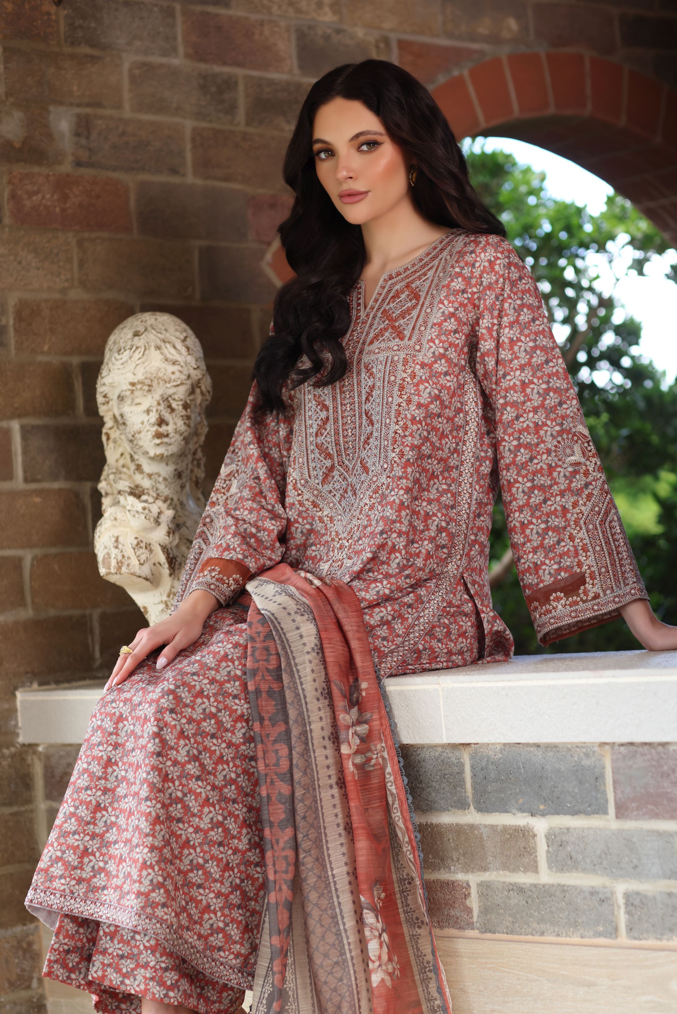 Serene by Mohagni Soft Terracotta Khaddar 3pc Winter Suit SBM8
