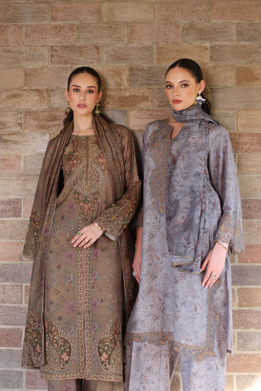 Serene by Mohagni Taupe Grey Khaddar 3Pc Winter Suit SBM4