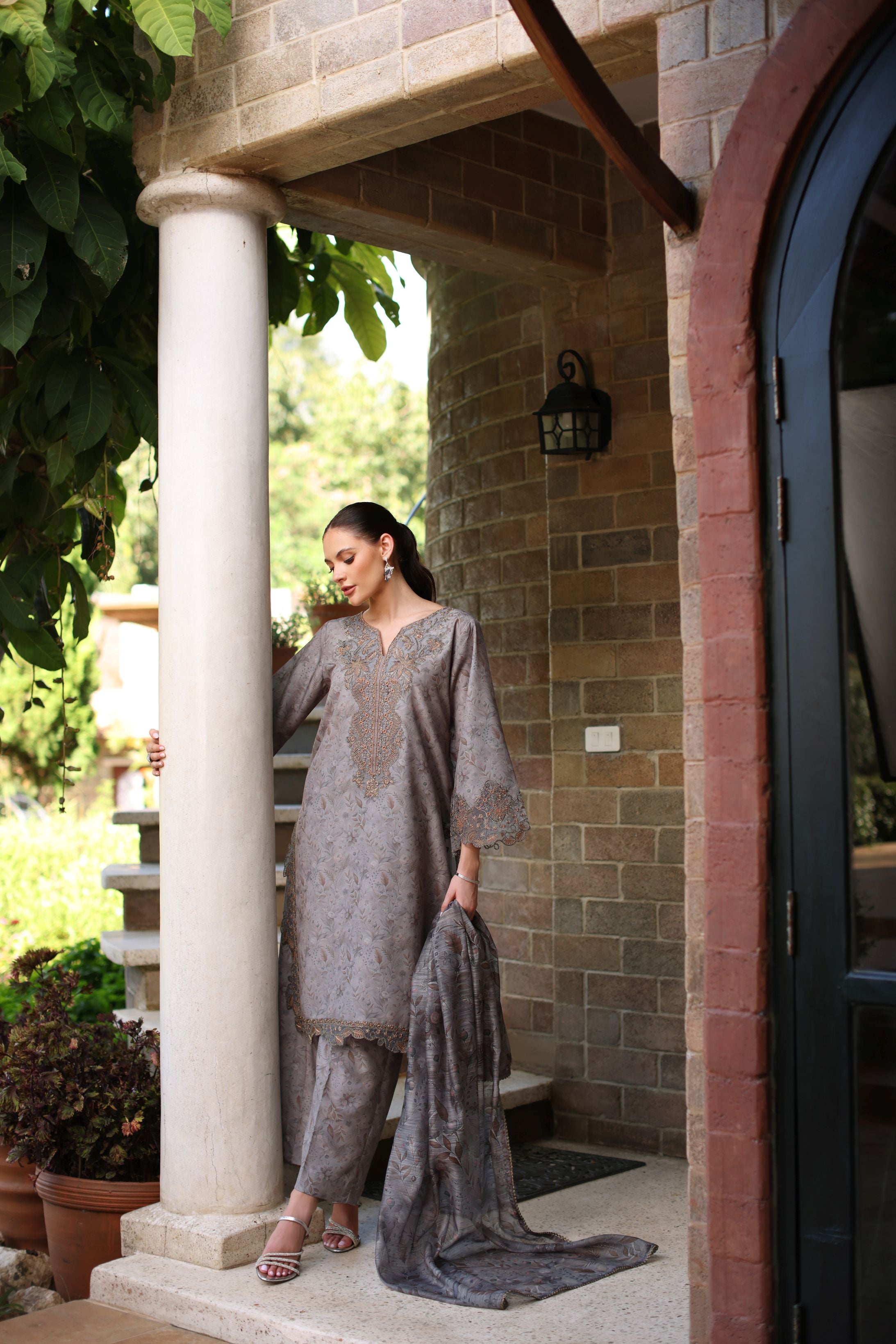 Serene by Mohagni Taupe Grey Khaddar 3Pc Winter Suit SBM4