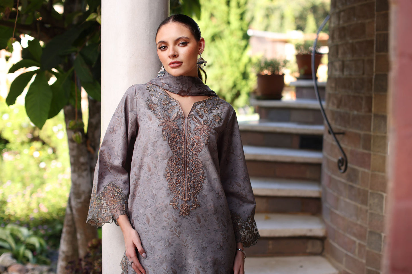 Serene by Mohagni Taupe Grey Khaddar 3Pc Winter Suit SBM4