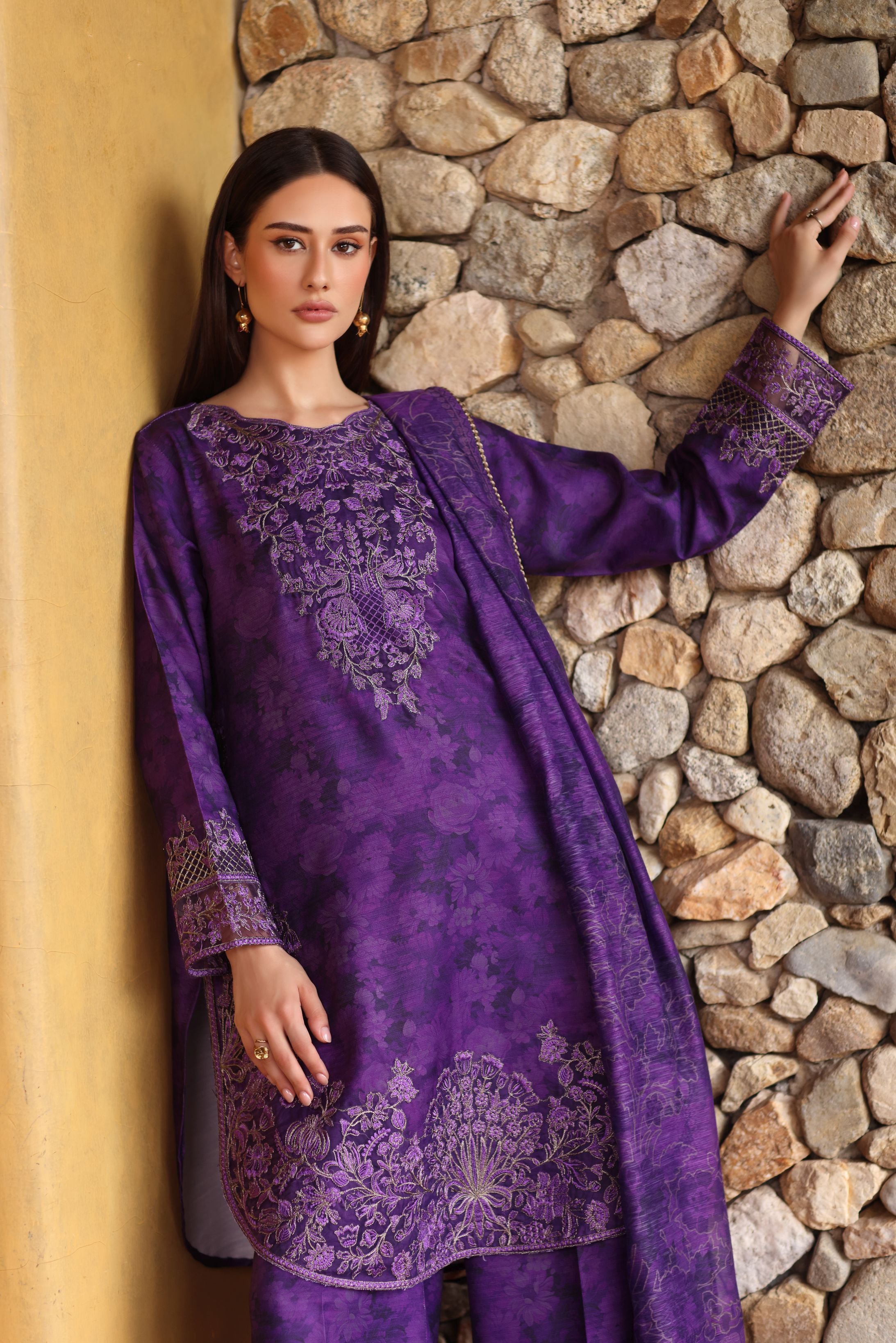Serene by Mohagni Royal Purple Khaddar 3Pc Winter Suit SBM6