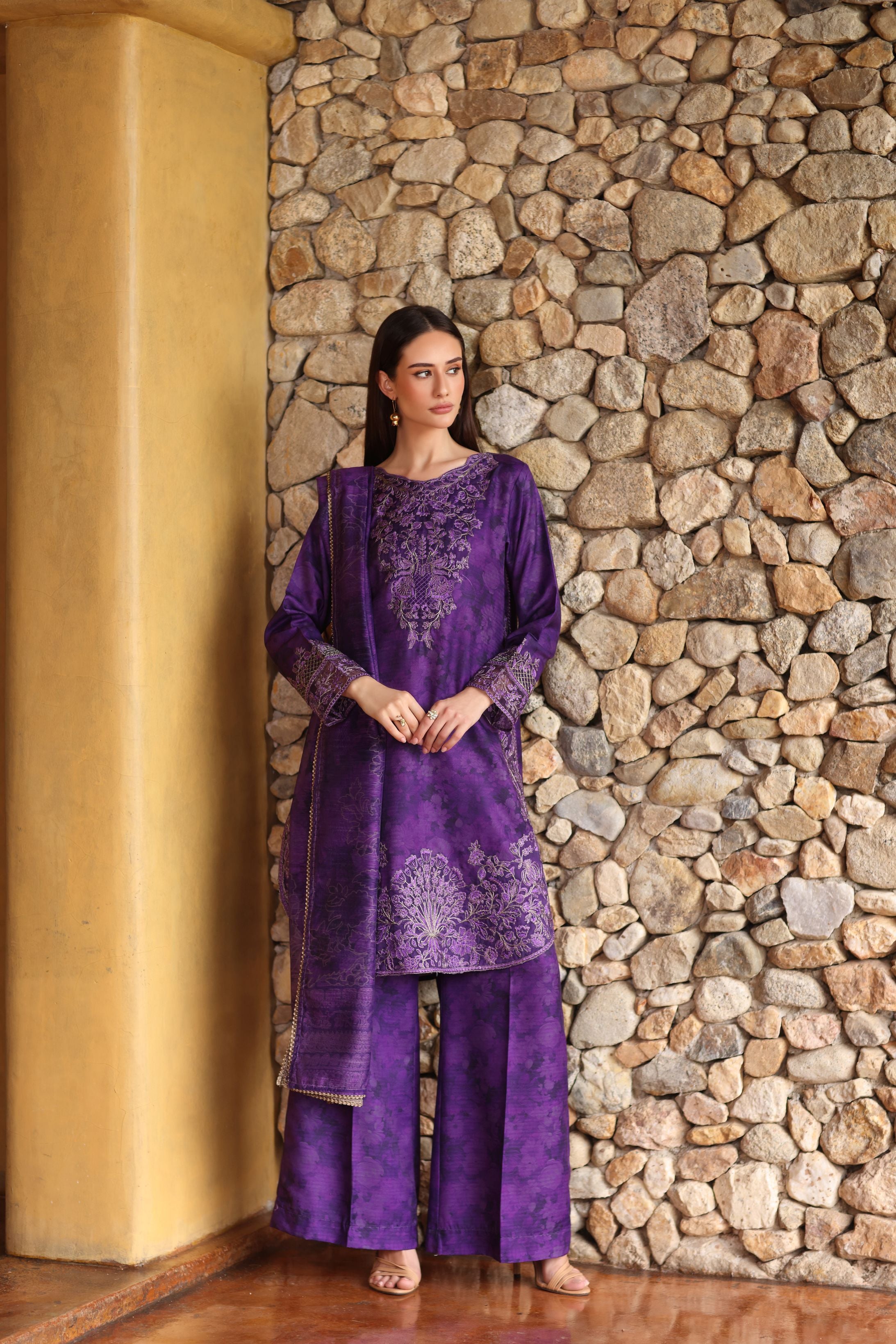 Serene by Mohagni Royal Purple Khaddar 3Pc Winter Suit SBM6