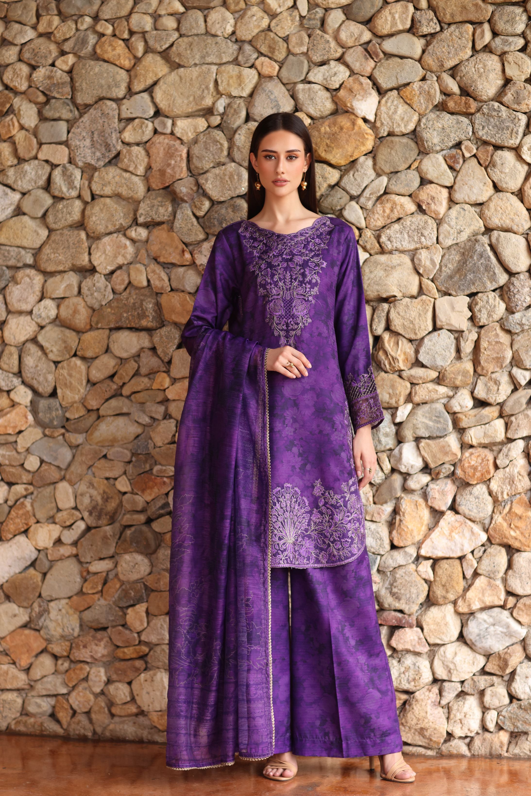 Serene by Mohagni Royal Purple Khaddar 3Pc Winter Suit SBM6