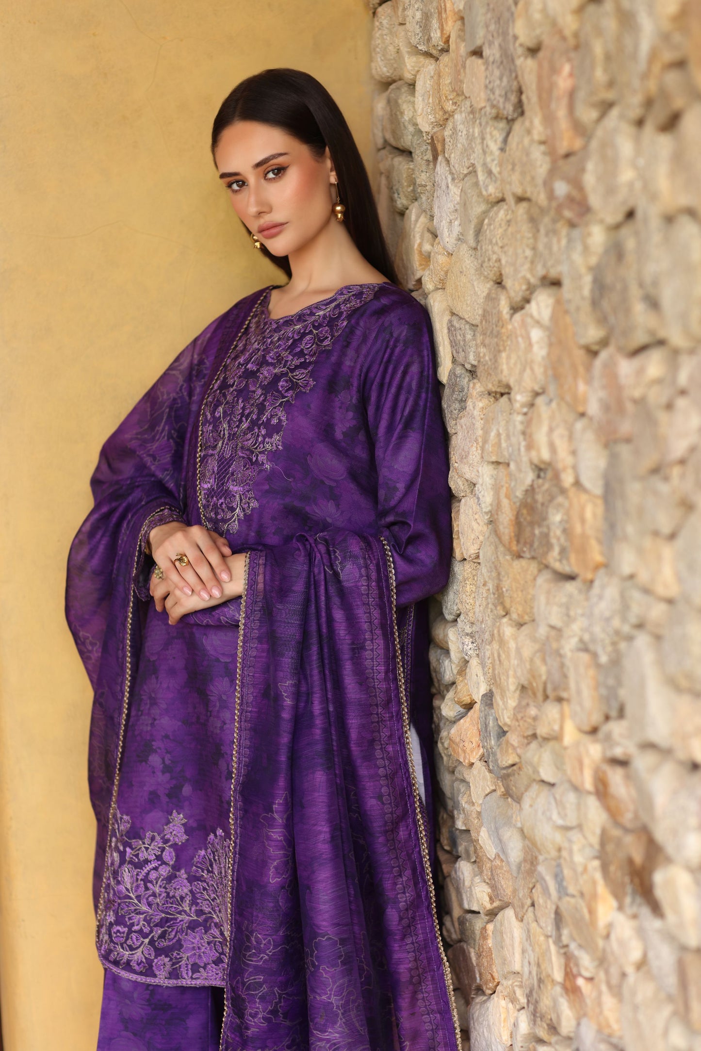Serene by Mohagni Royal Purple Khaddar 3Pc Winter Suit SBM6
